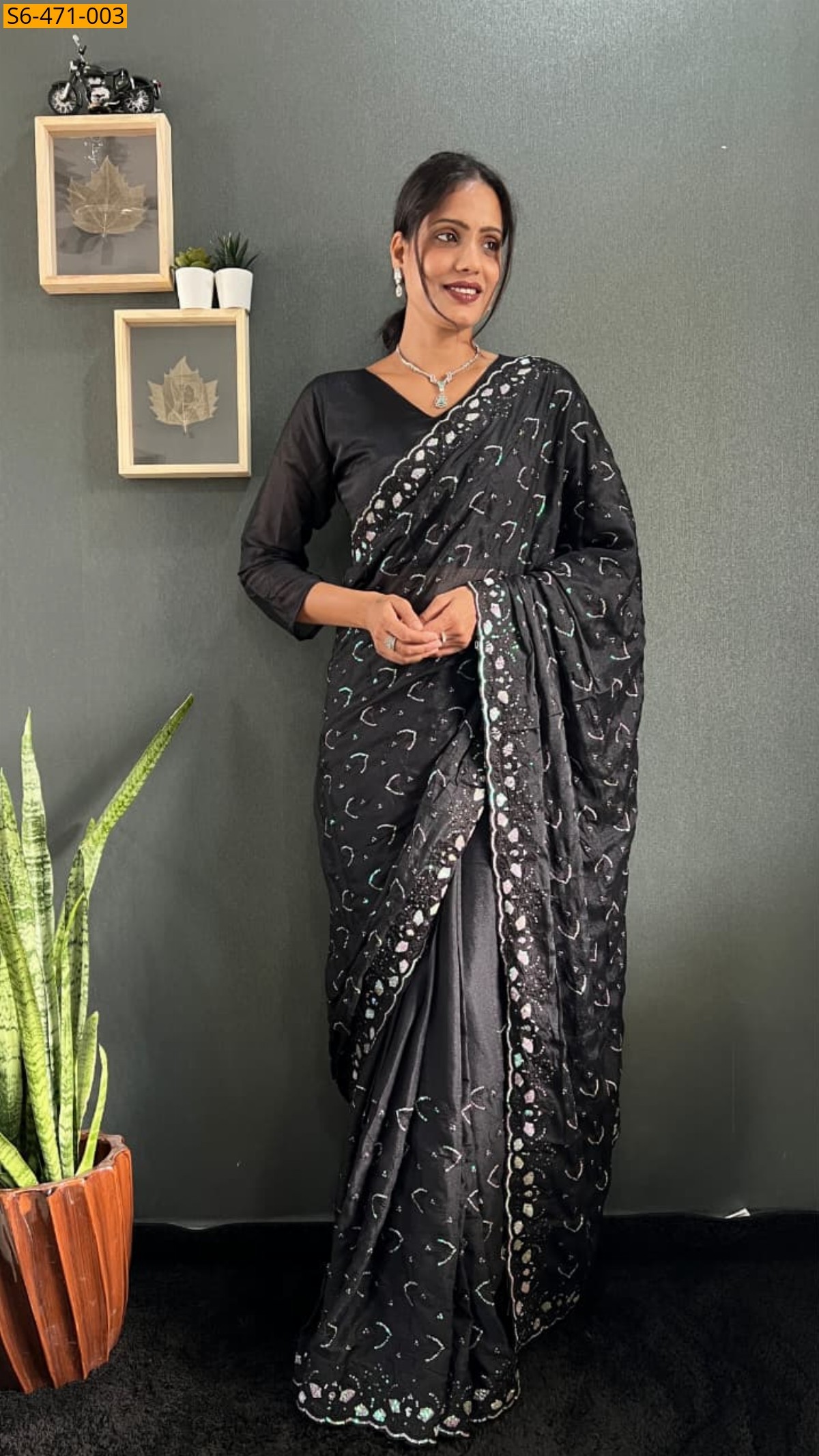 Black Fancy Georgette Silk Saree 