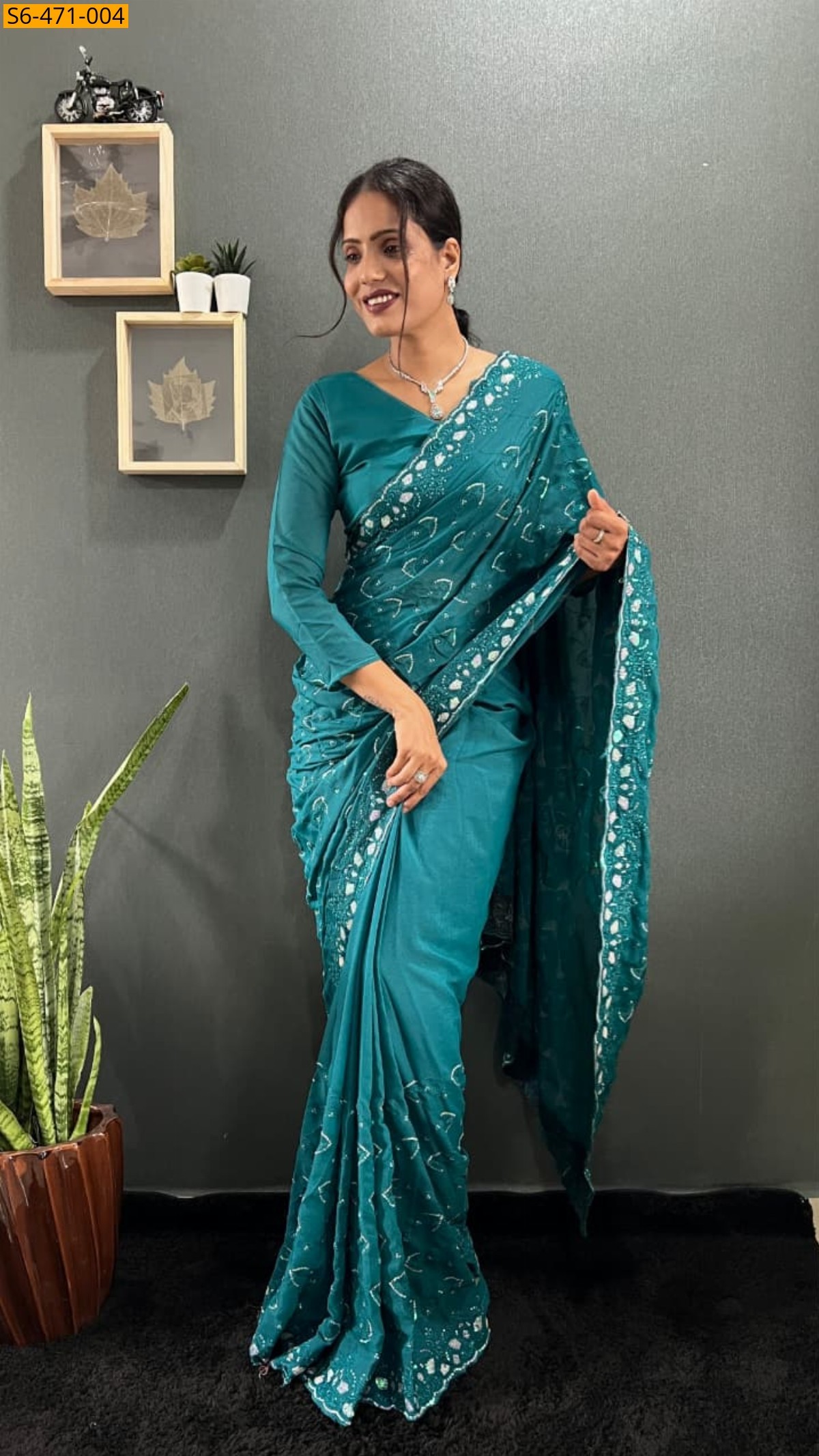 Peacock blue Fancy Georgette Silk Saree 