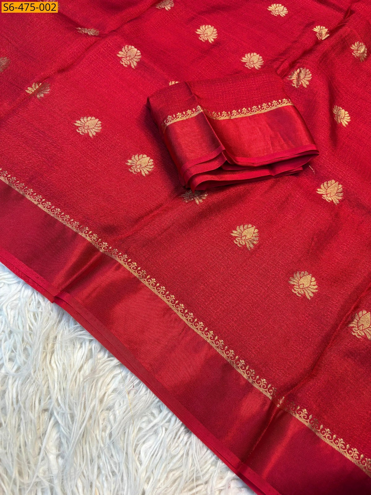 Red Fancy Viscose Soft  Khadi Saree
