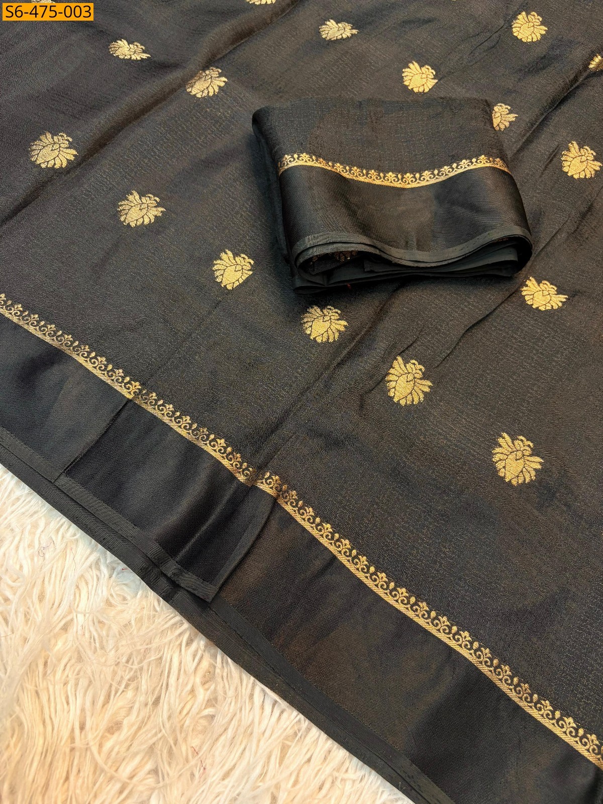 Black Fancy Viscose Soft  Khadi Saree