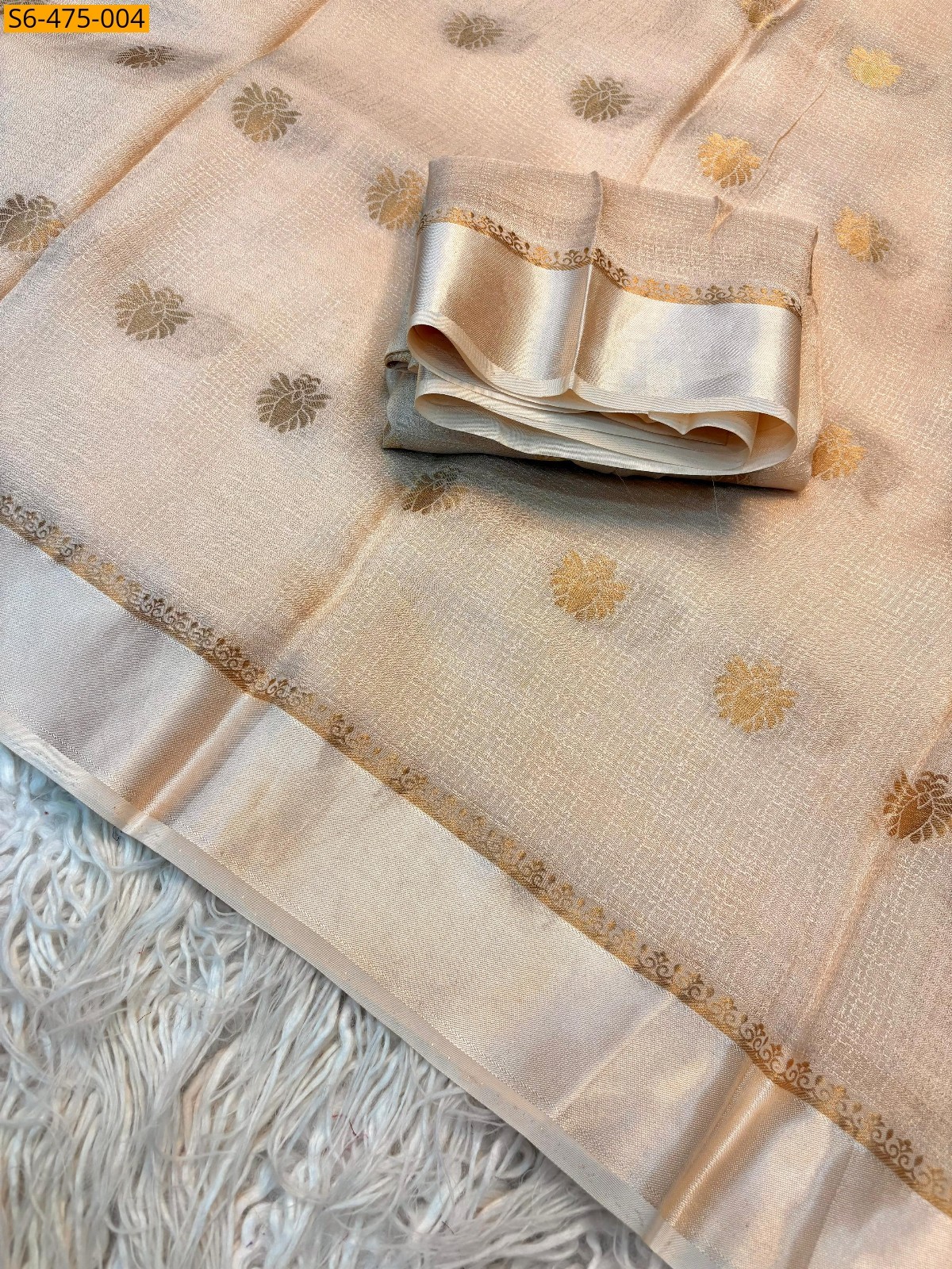 Half white Fancy Viscose Soft  Khadi Saree