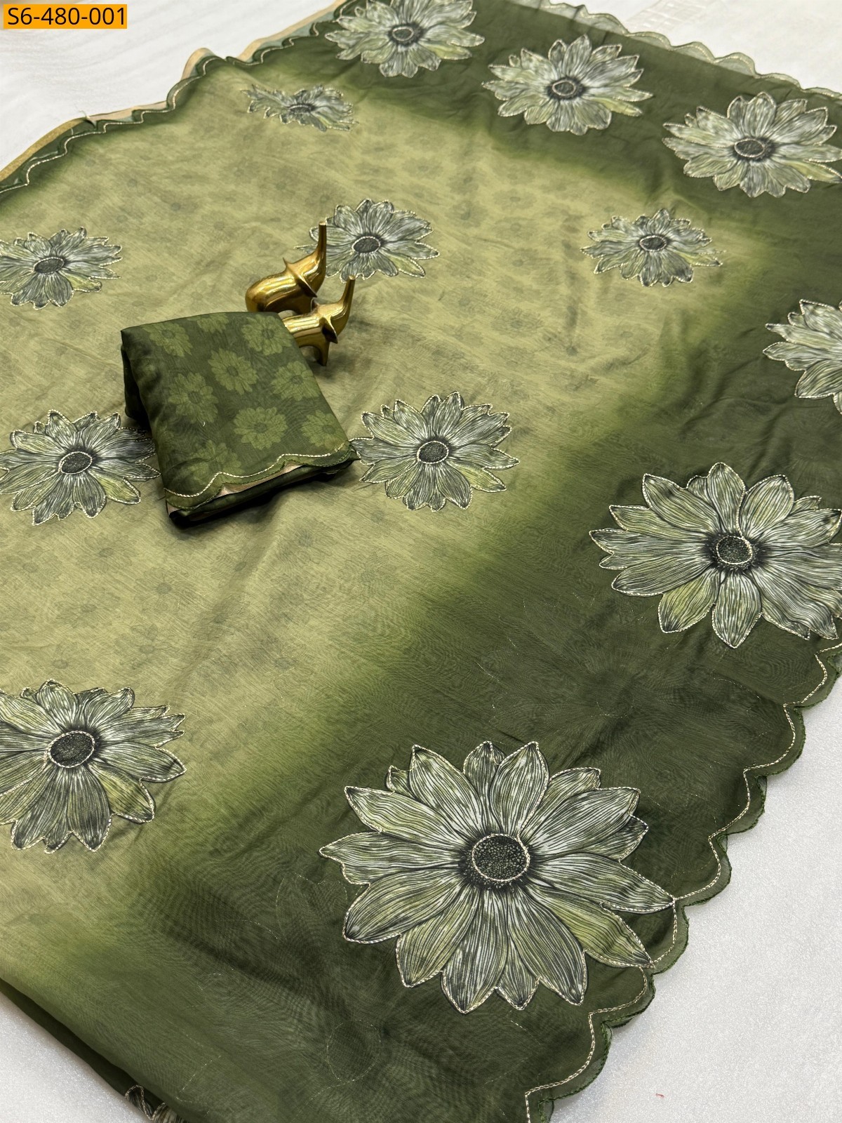 Olive Fancy Soft Chanderi cotton Saree