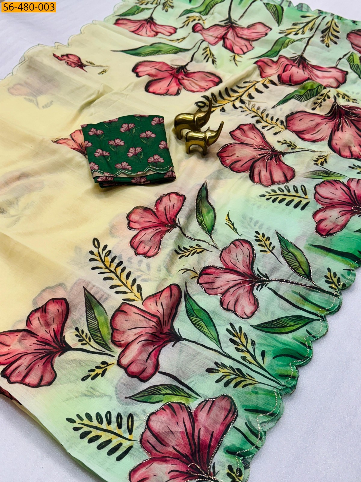 Half white Fancy Soft Chanderi cotton Saree