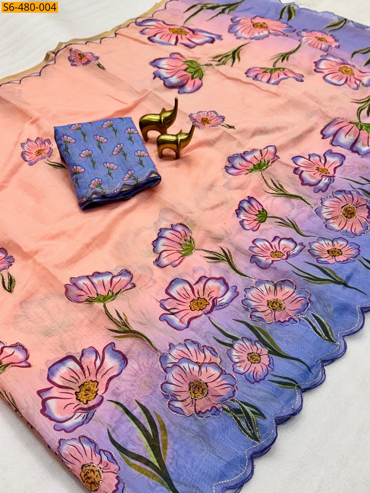 Orange Fancy Soft Chanderi cotton Saree