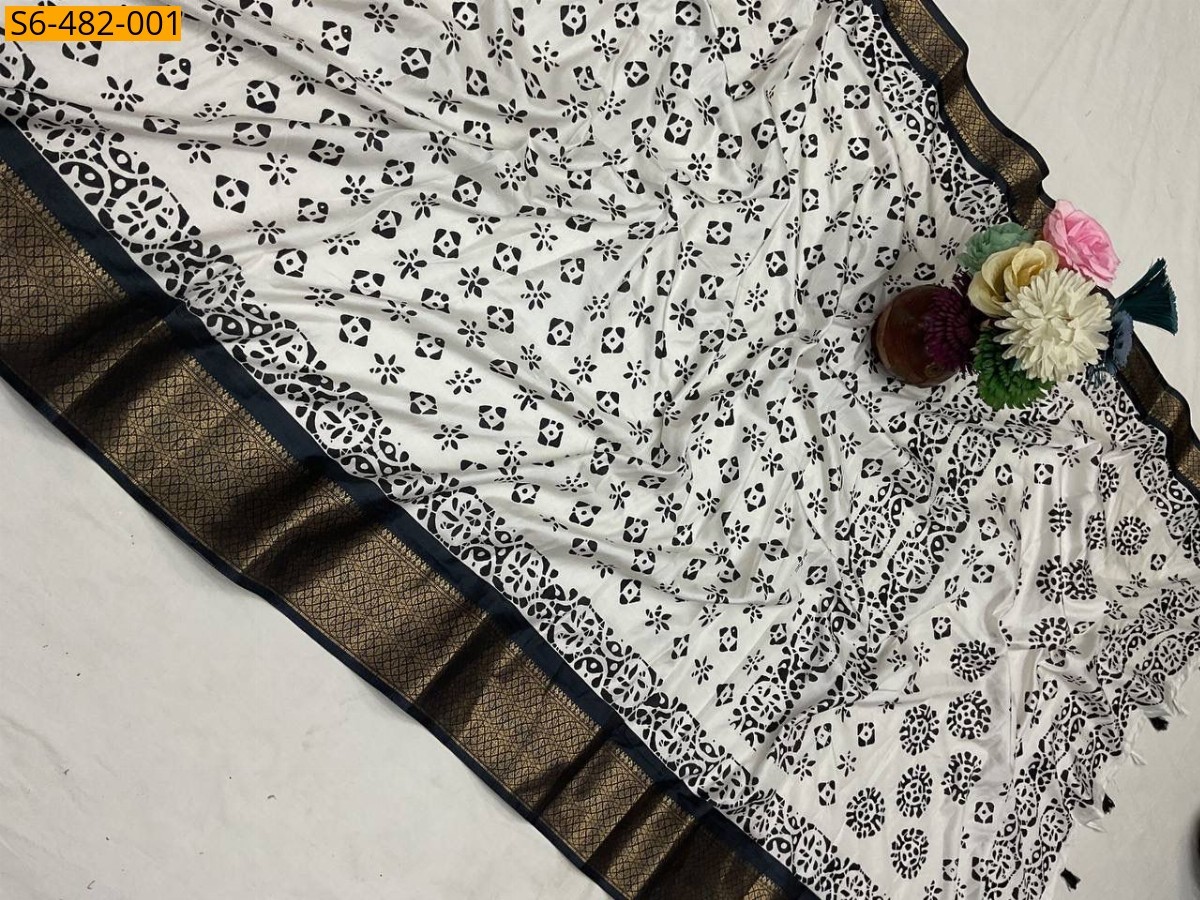 White Fancy Dola Silk Saree