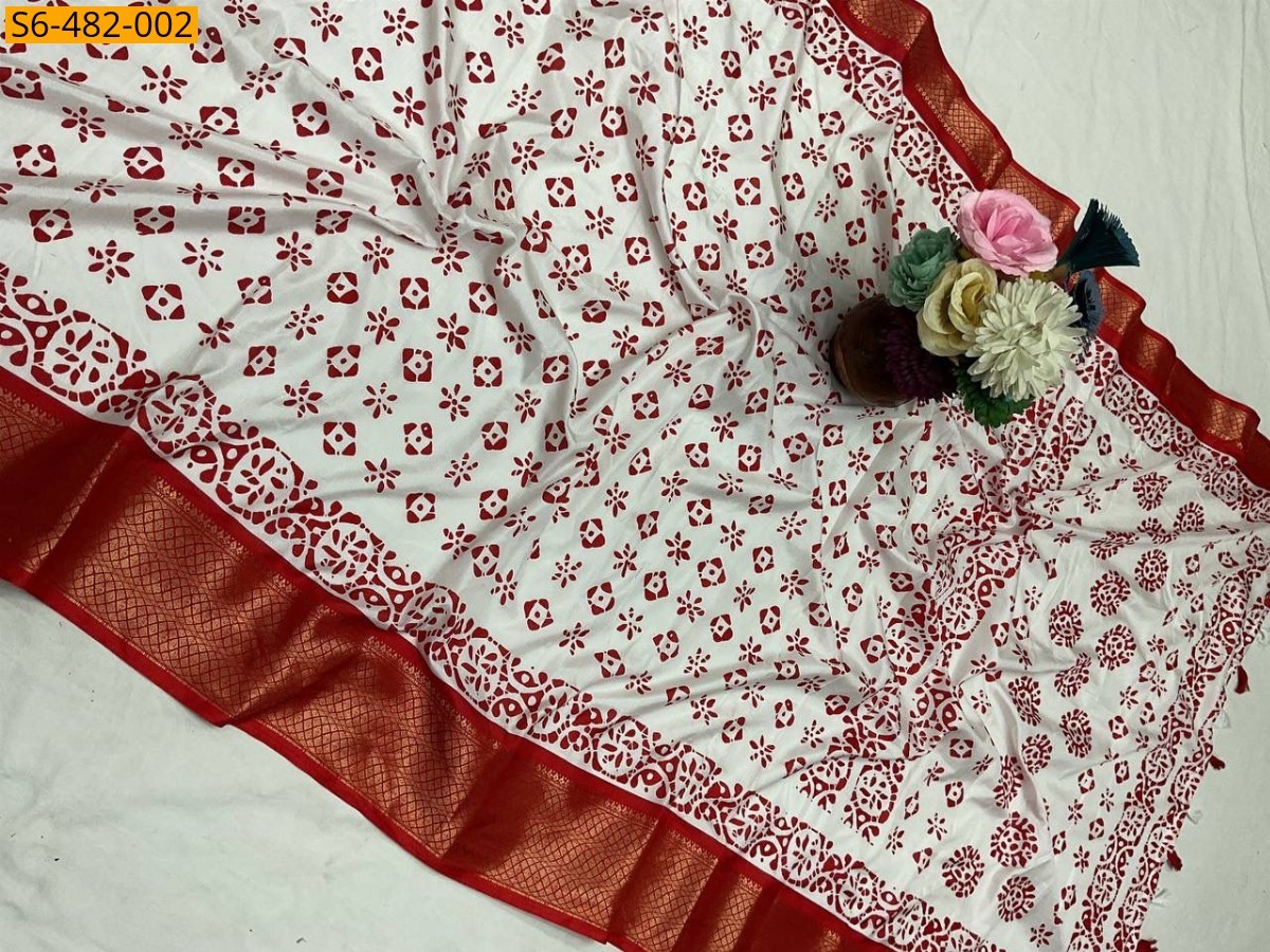 White Fancy Dola Silk Saree