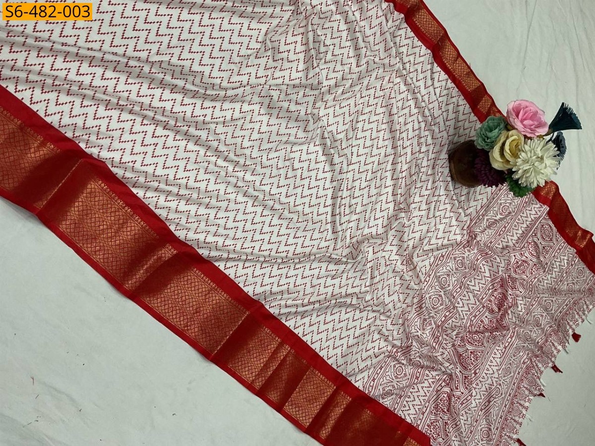 White Fancy Dola Silk Saree