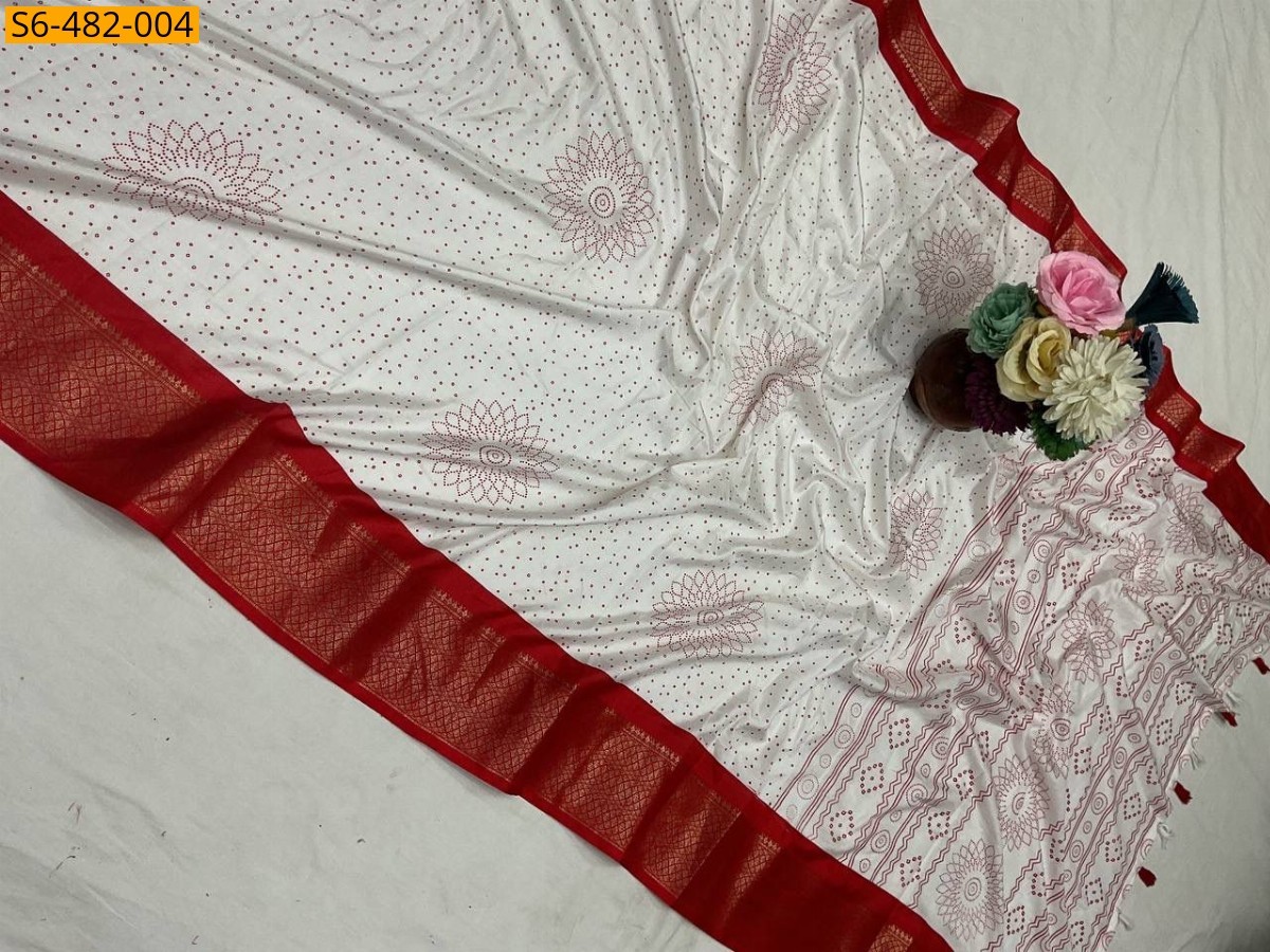 White Fancy Dola Silk Saree