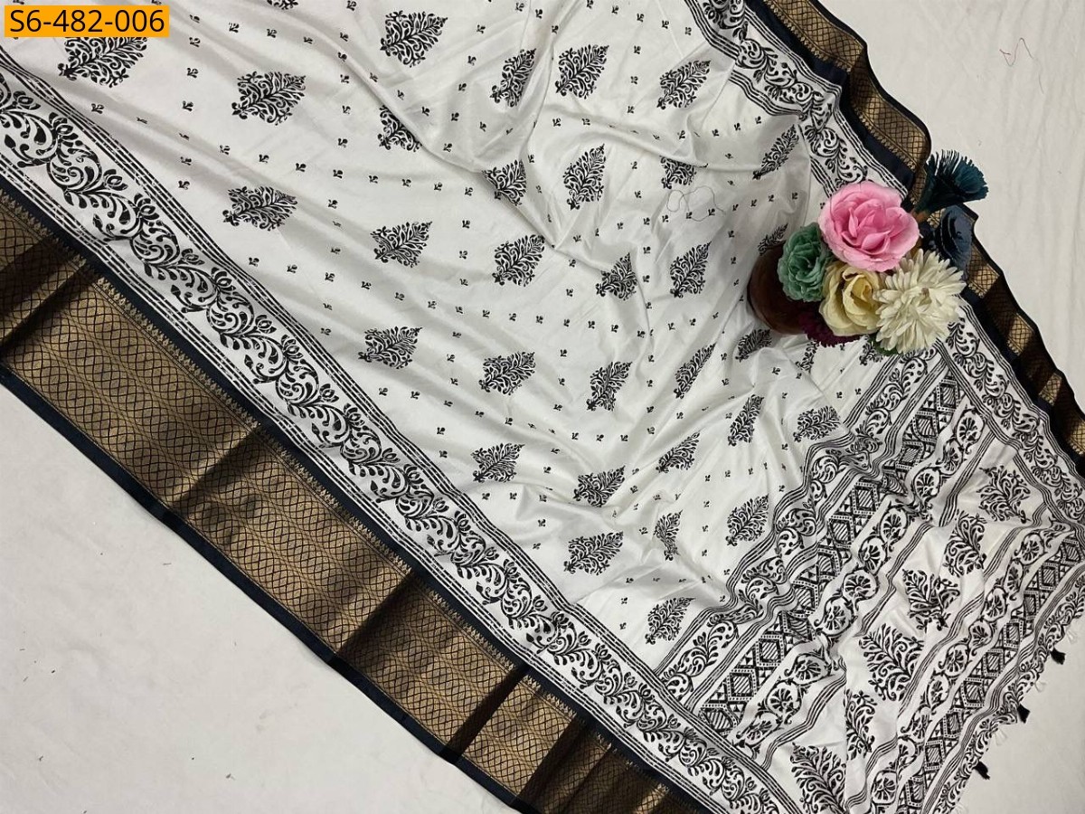 White Fancy Dola Silk Saree