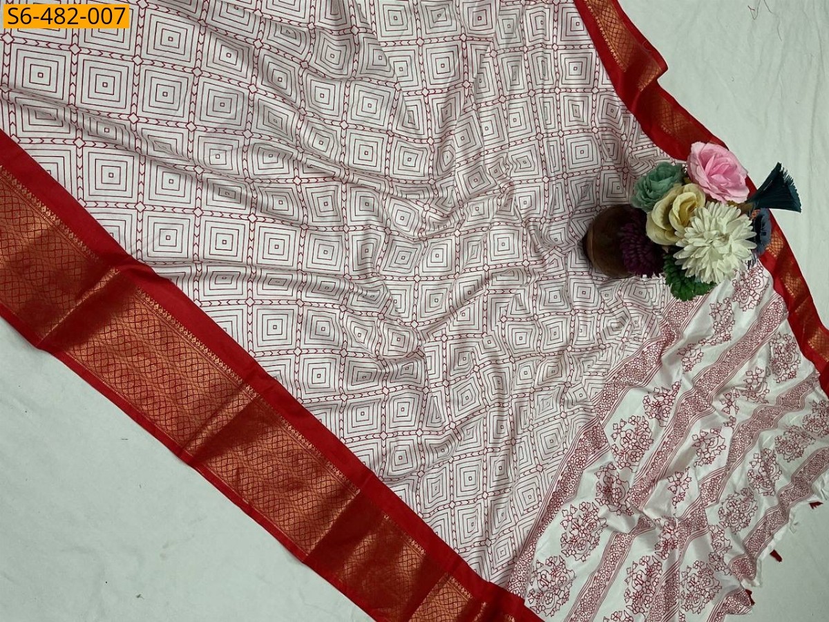 White Fancy Dola Silk Saree