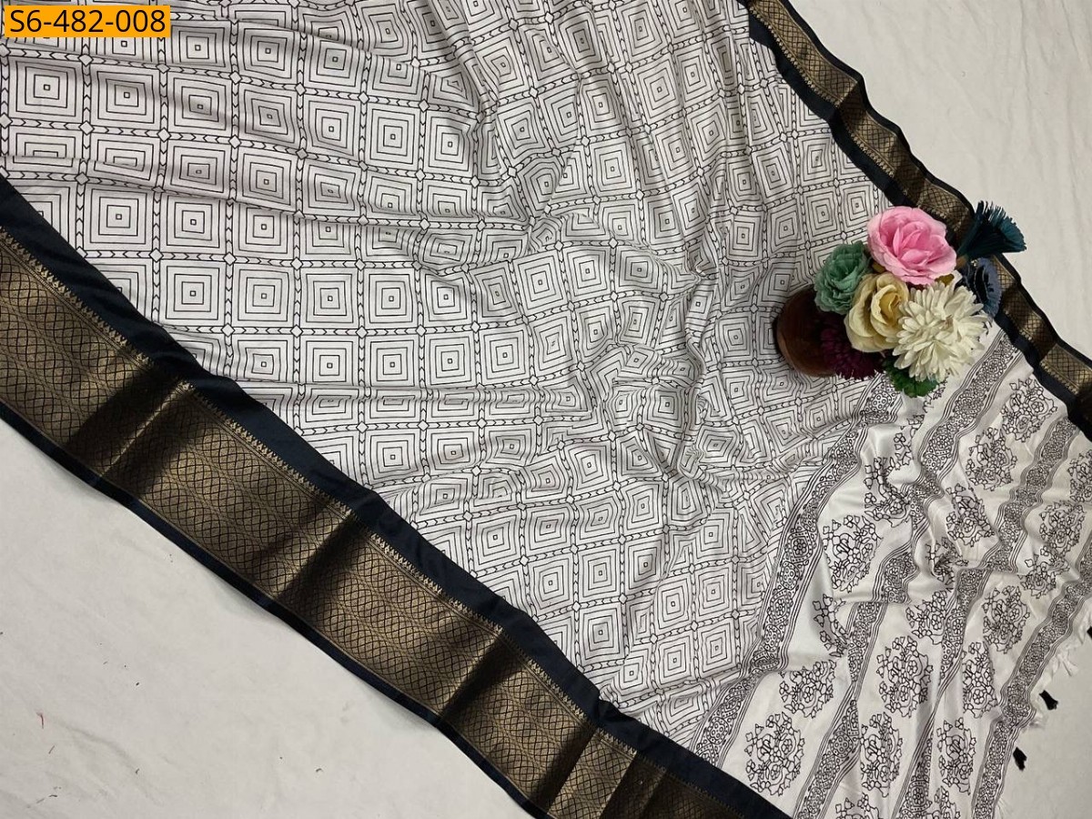 White Fancy Dola Silk Saree