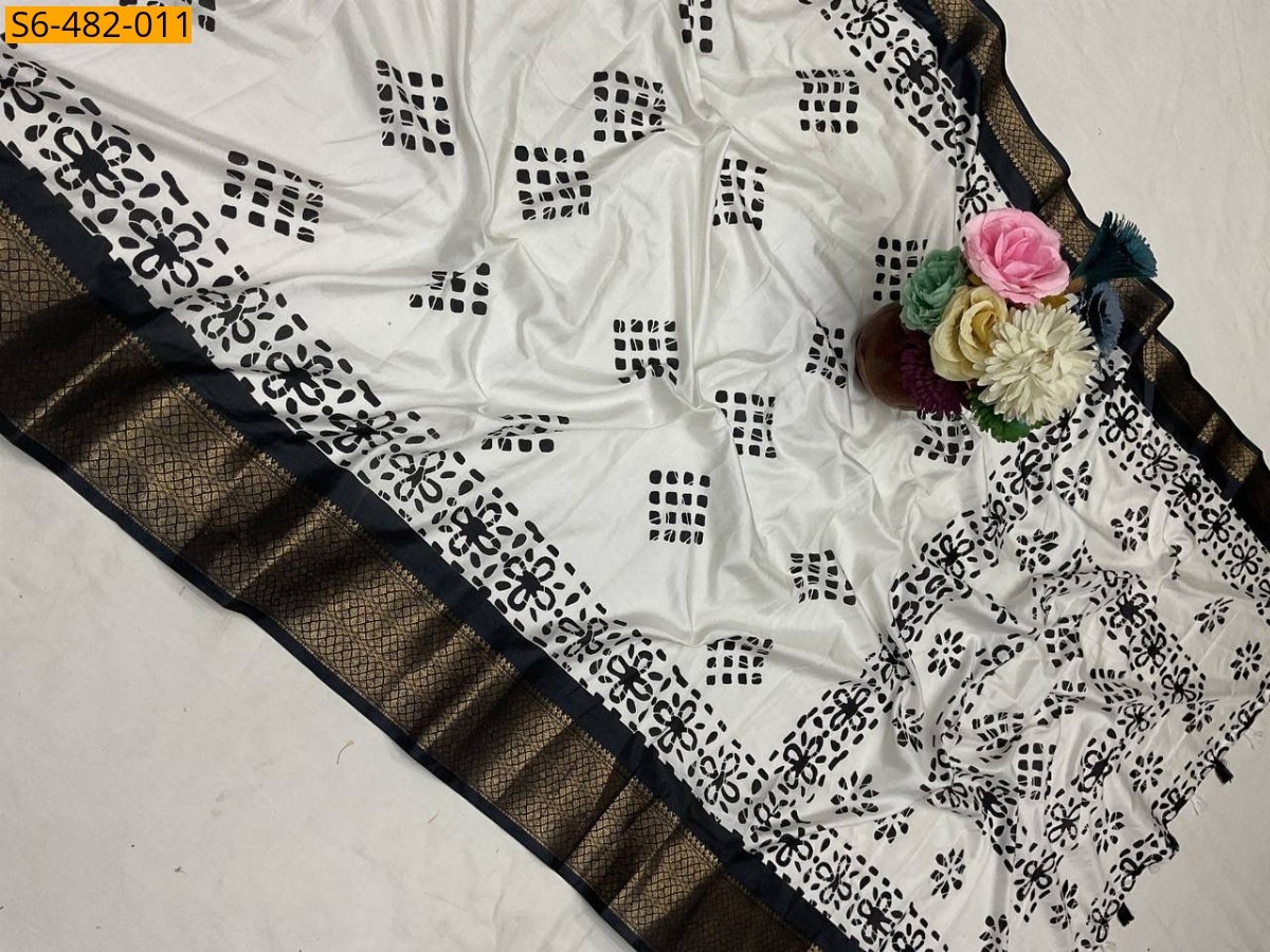 White Fancy Dola Silk Saree