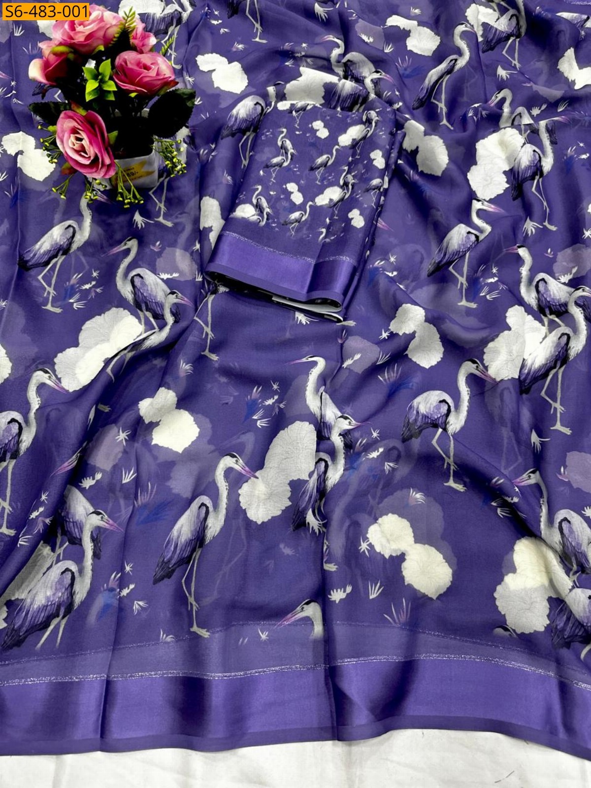 Violet Fancy Moss Chiffon Saree