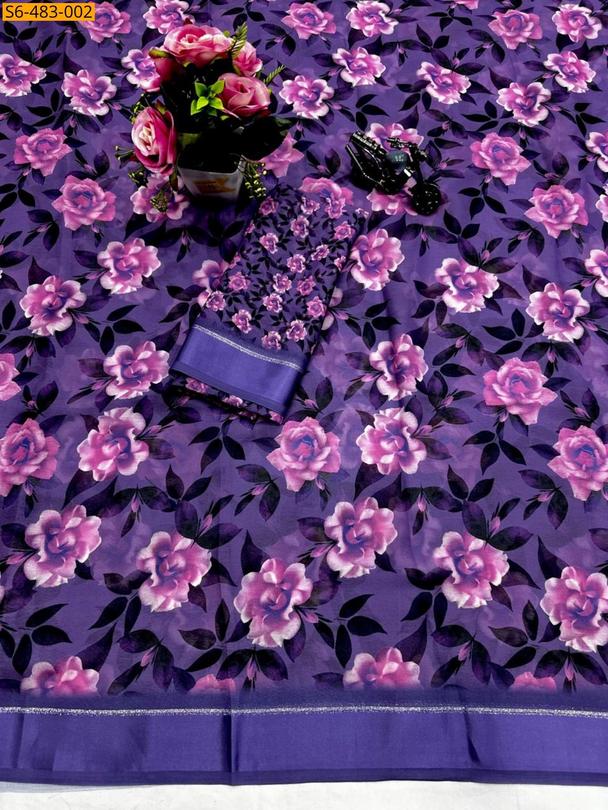 Violet Fancy Moss Chiffon Saree