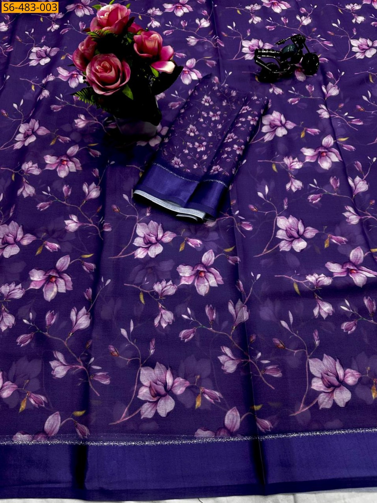 Violet Fancy Moss Chiffon Saree