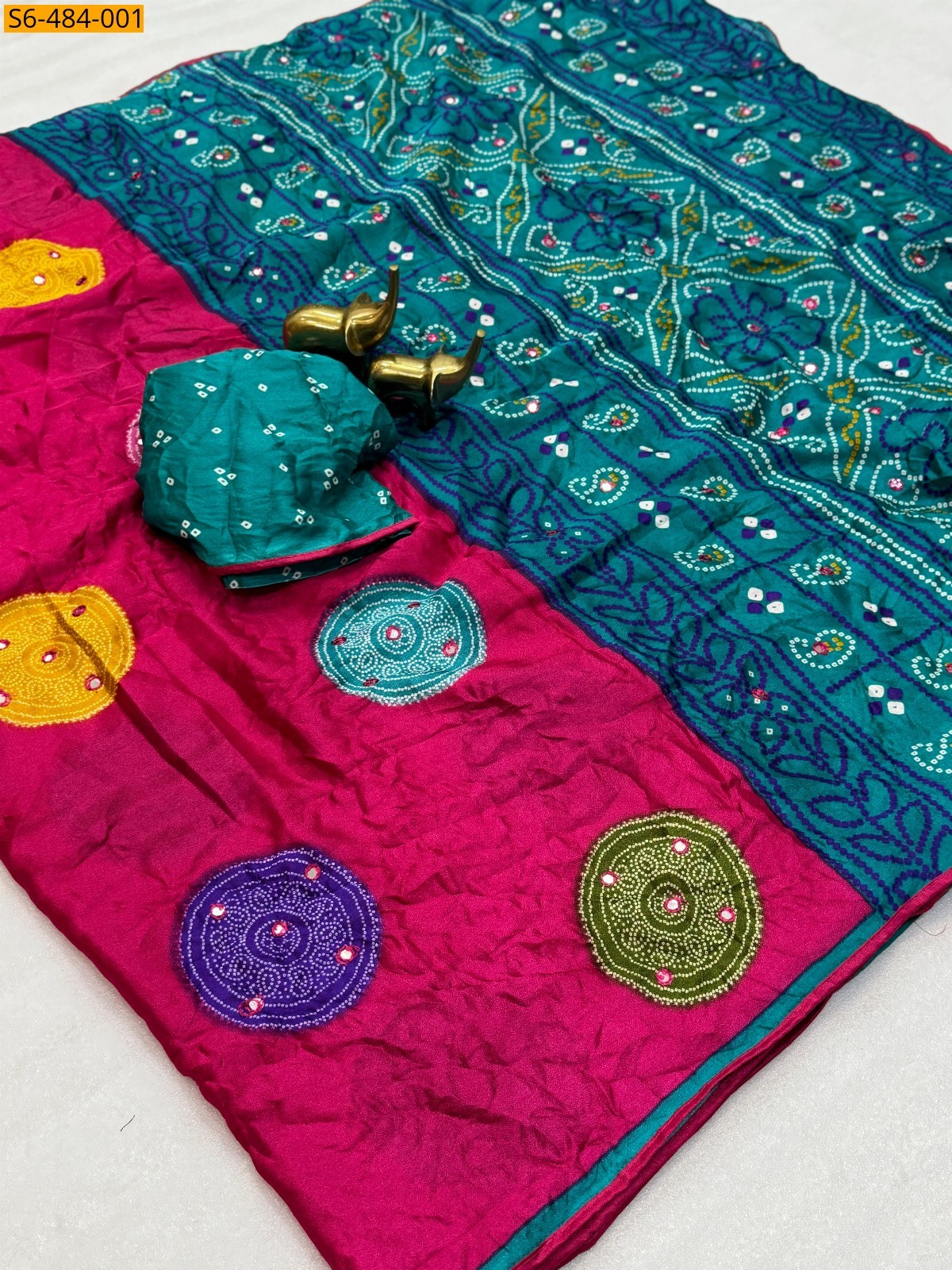 Pink Fancy Moss Bandhani printed saree Saree