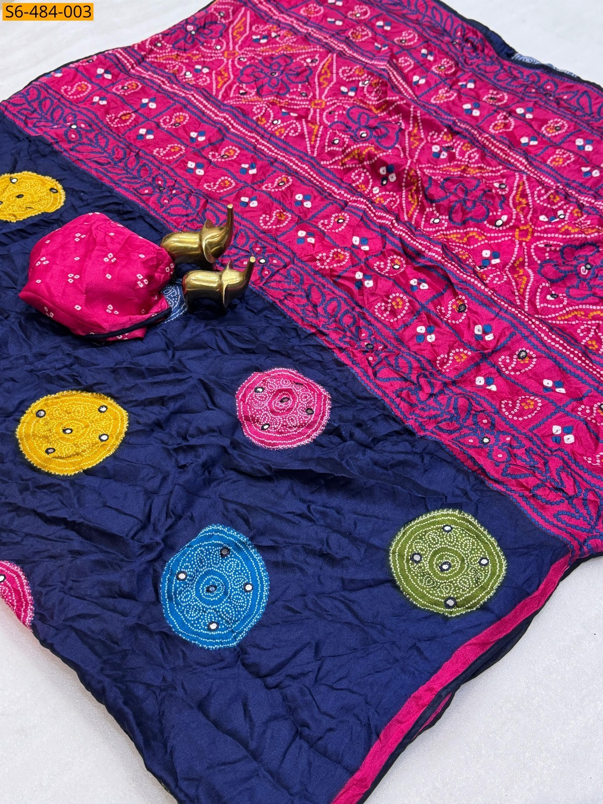 Navy Blue Fancy Moss Bandhani printed saree Saree