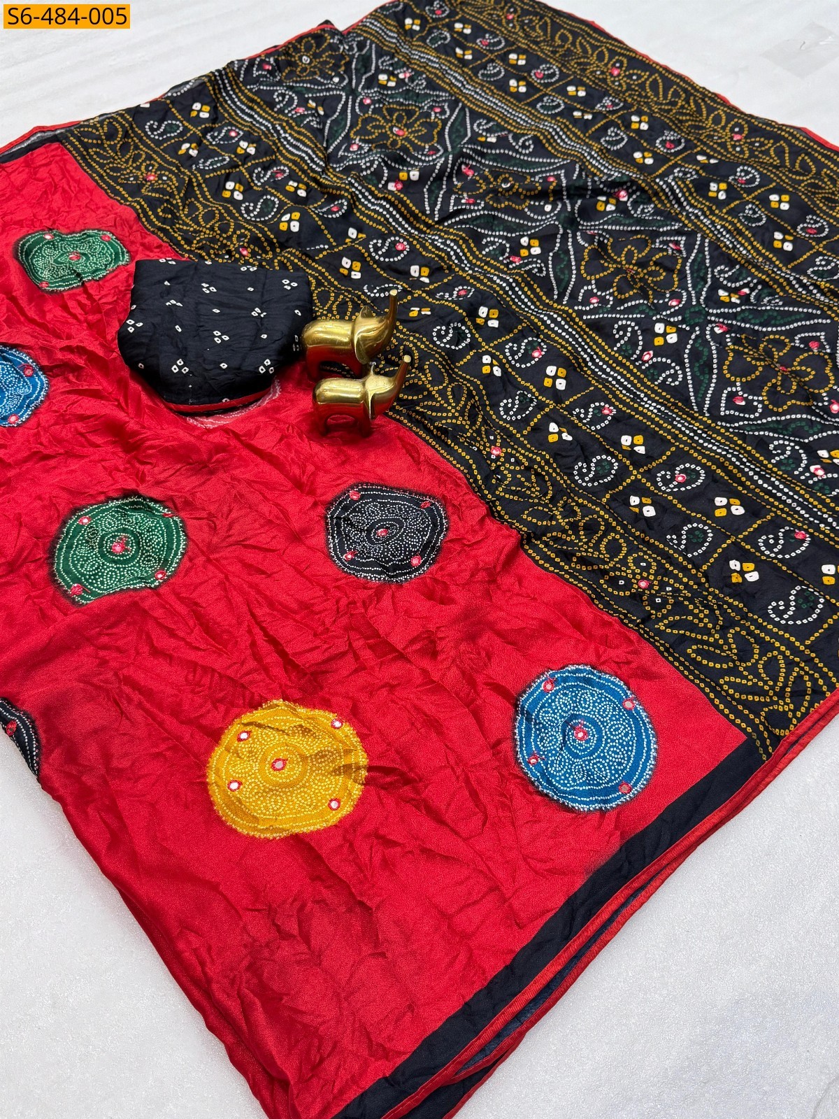 Red Fancy Moss Bandhani printed saree Saree