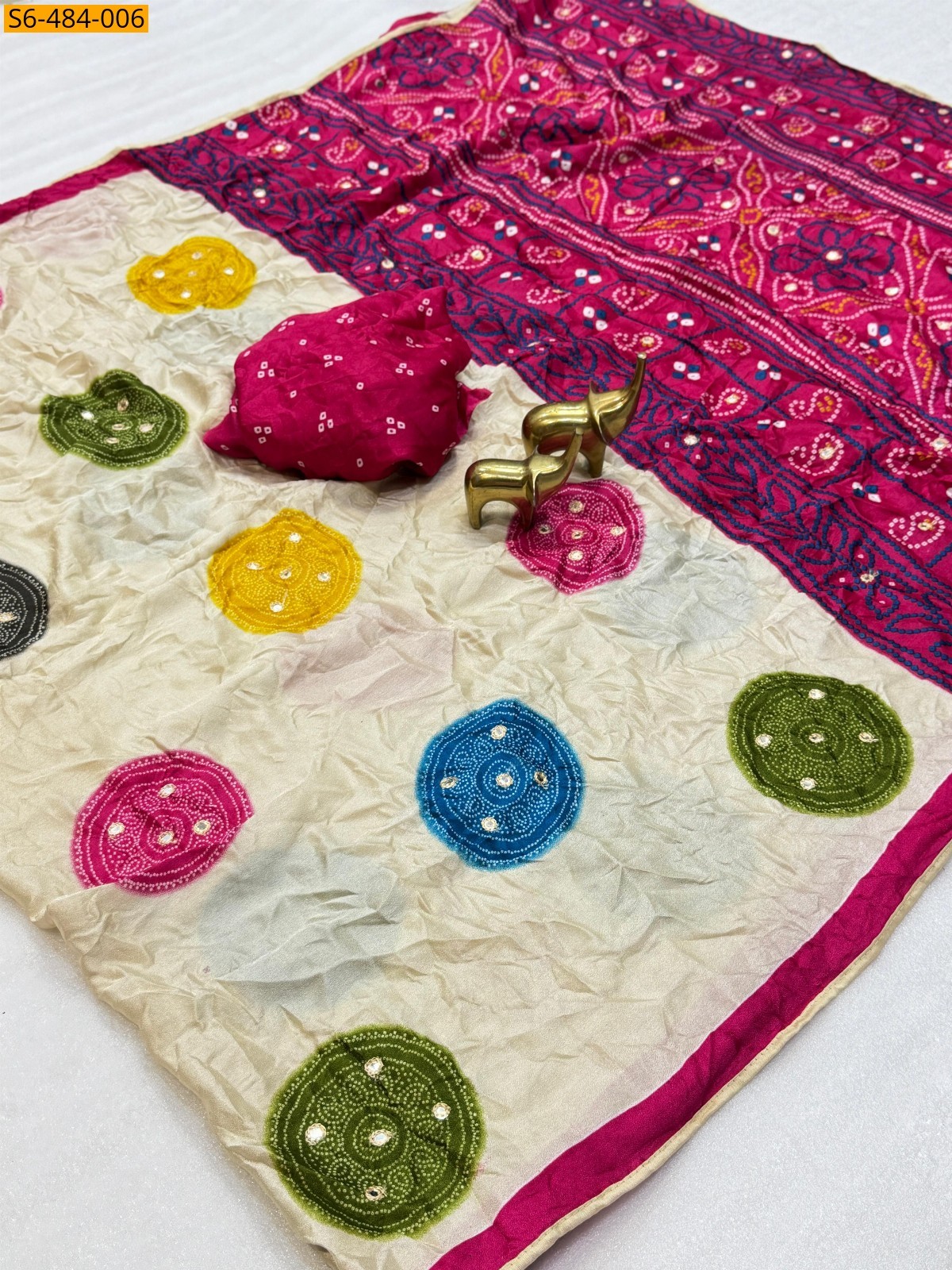 Half white Fancy Moss Bandhani printed saree Saree