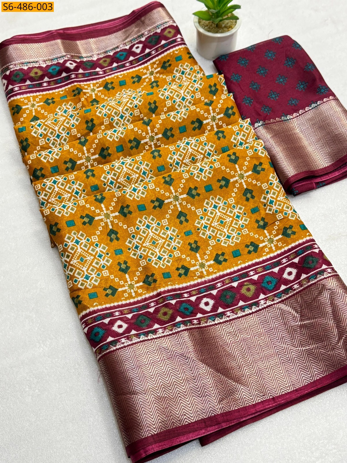 Yellow Fancy Soft dola silk printed Saree
