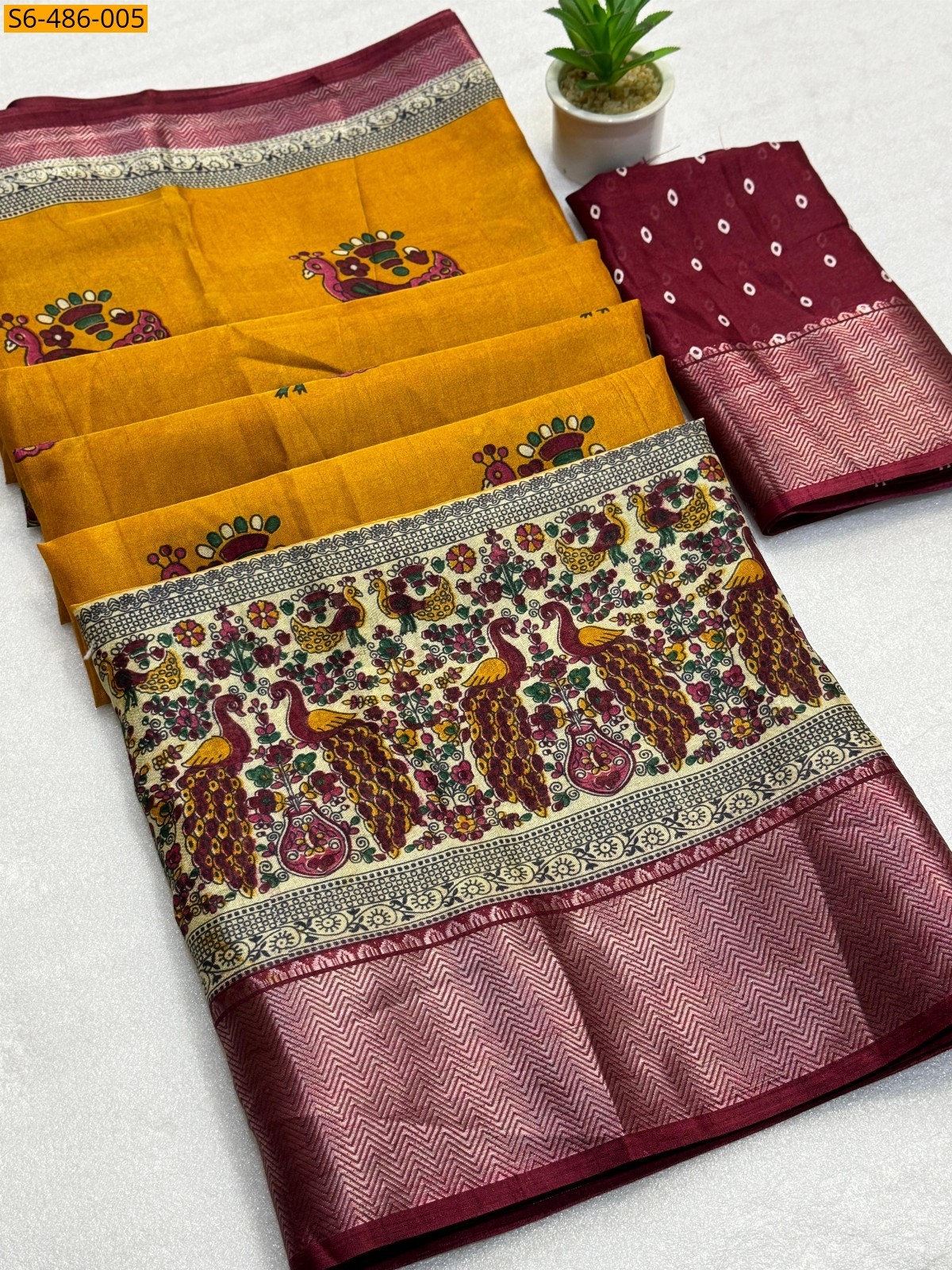 Yellow Fancy Soft dola silk printed Saree
