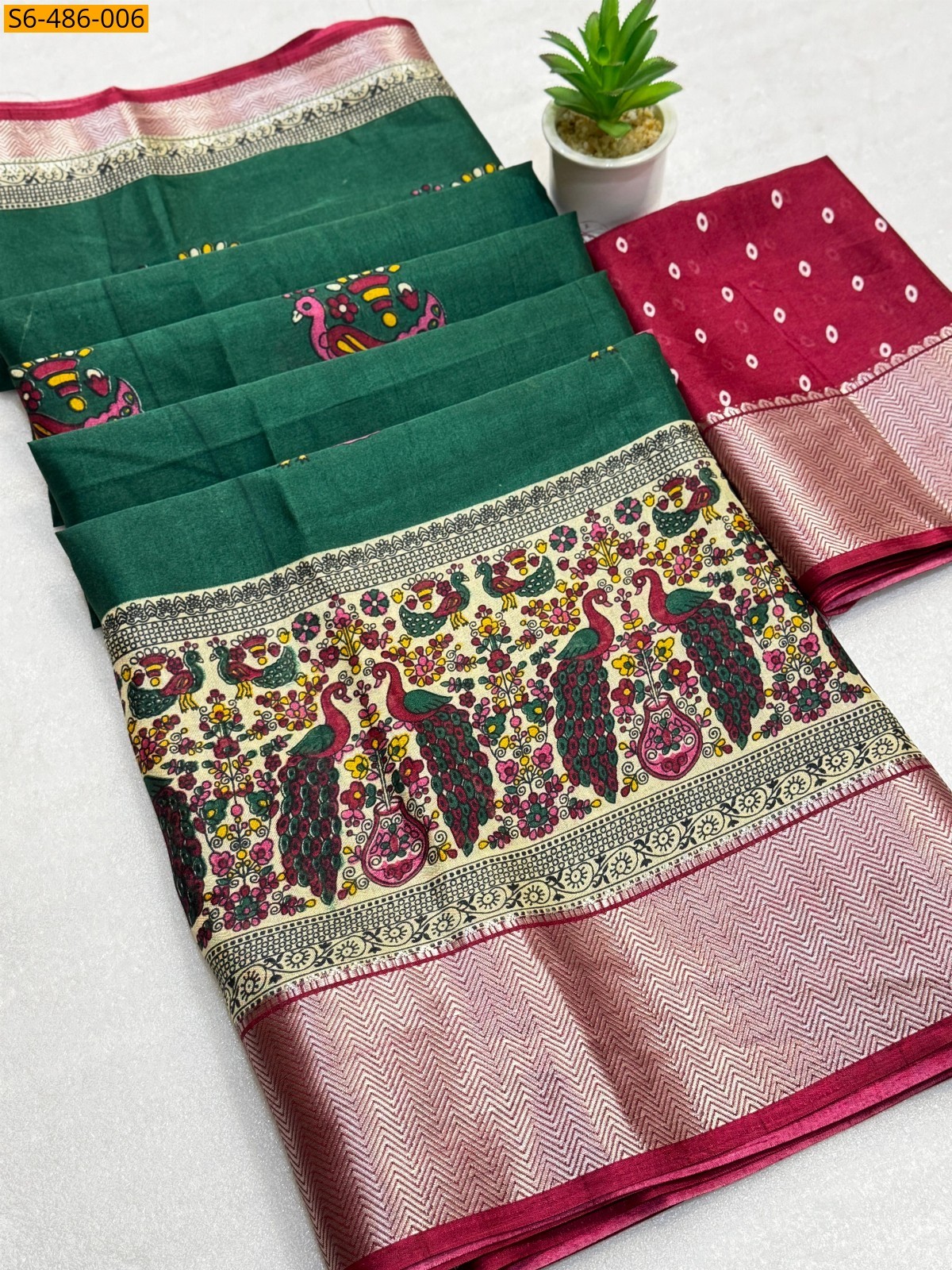 Green Fancy Soft dola silk printed Saree