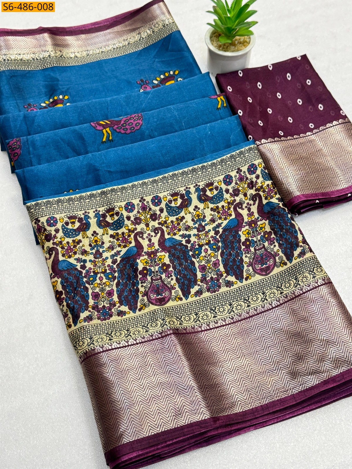 Blue Fancy Soft dola silk printed Saree