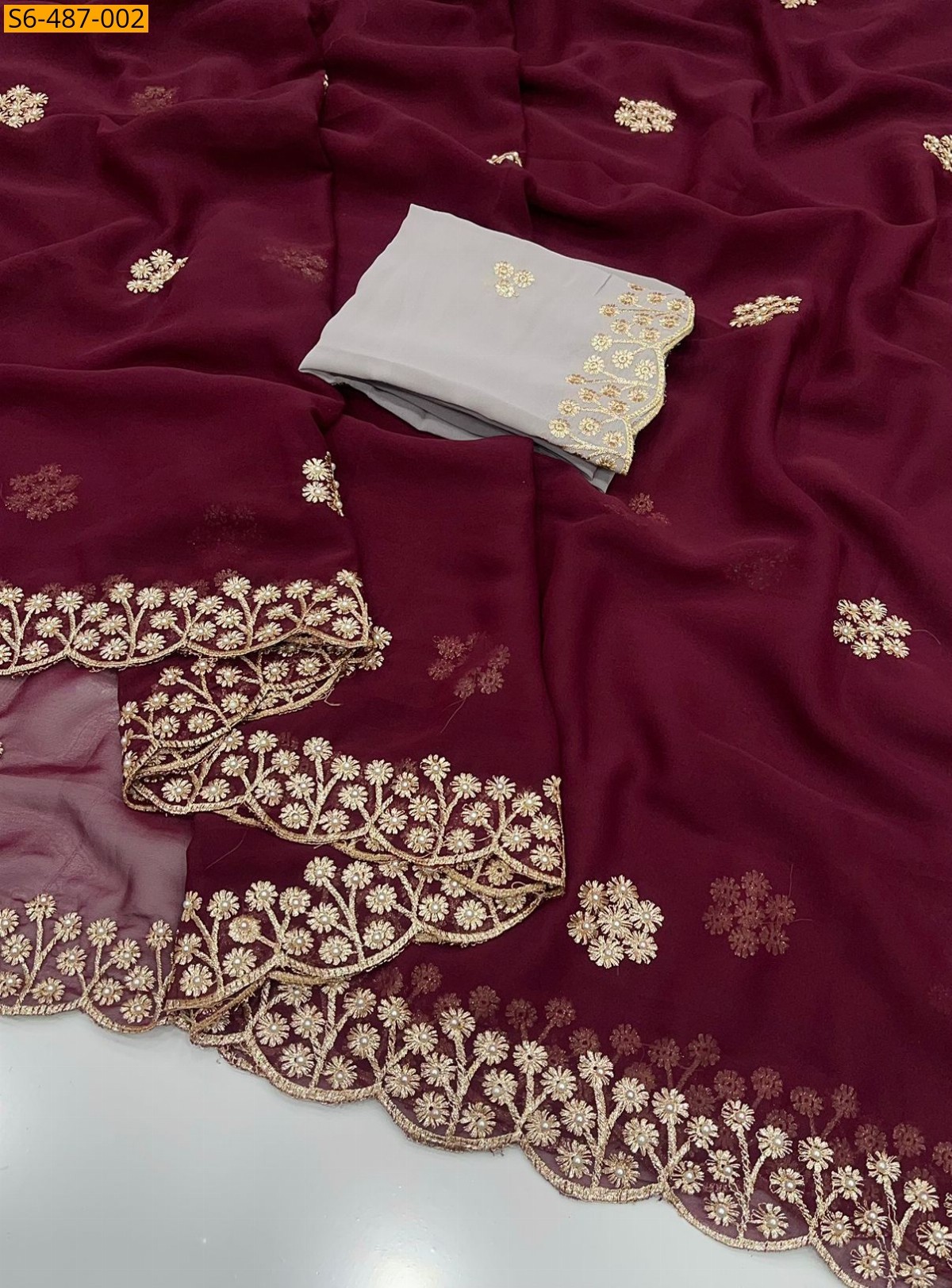 Maroon Fancy Georgette  Saree