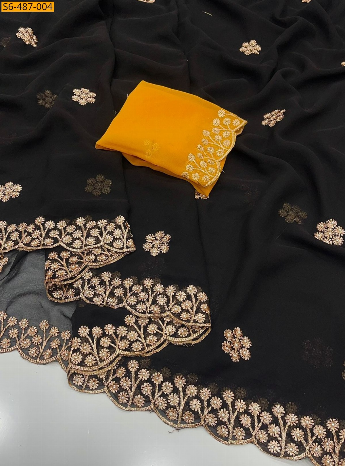 Black Fancy Georgette  Saree