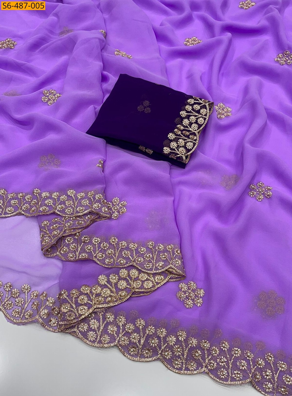 Lavender Fancy Georgette  Saree
