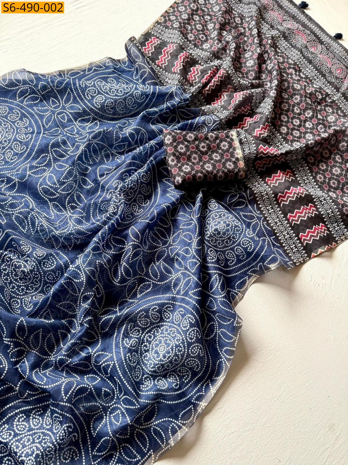 Navy blue Fancy Chanderi Cotton Silk  Saree