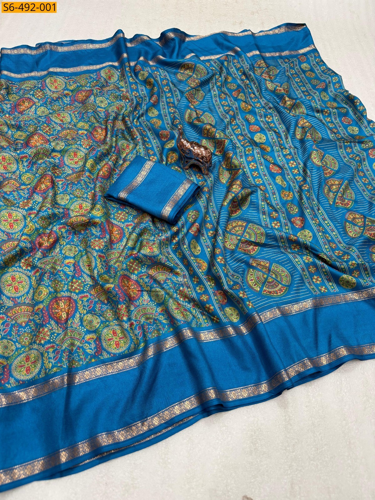 Blue Fancy soft Tusser printed saree