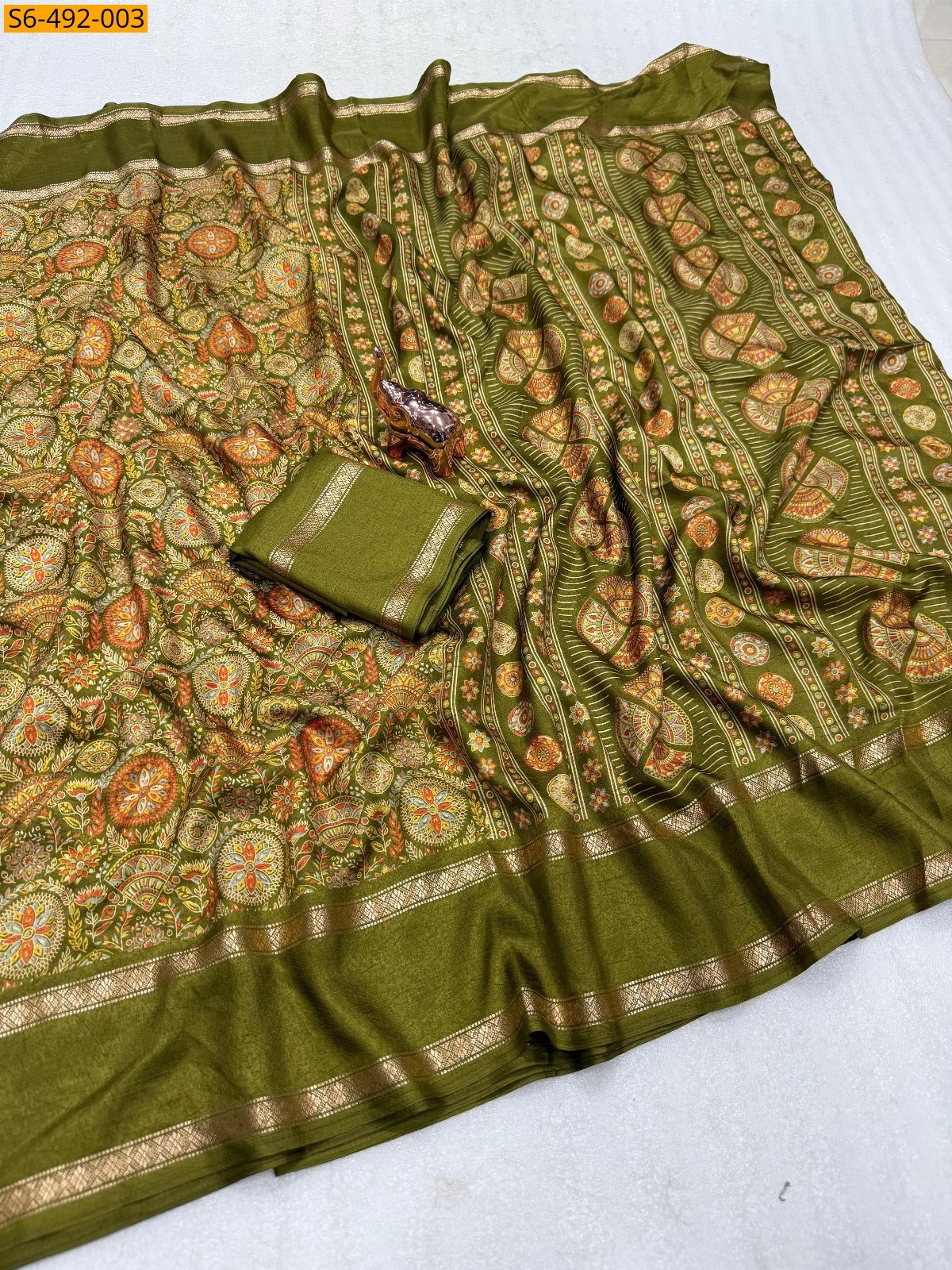 Green Fancy soft Tusser printed saree