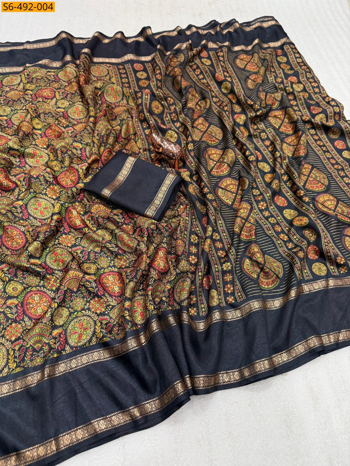 Black Fancy soft Tusser printed saree