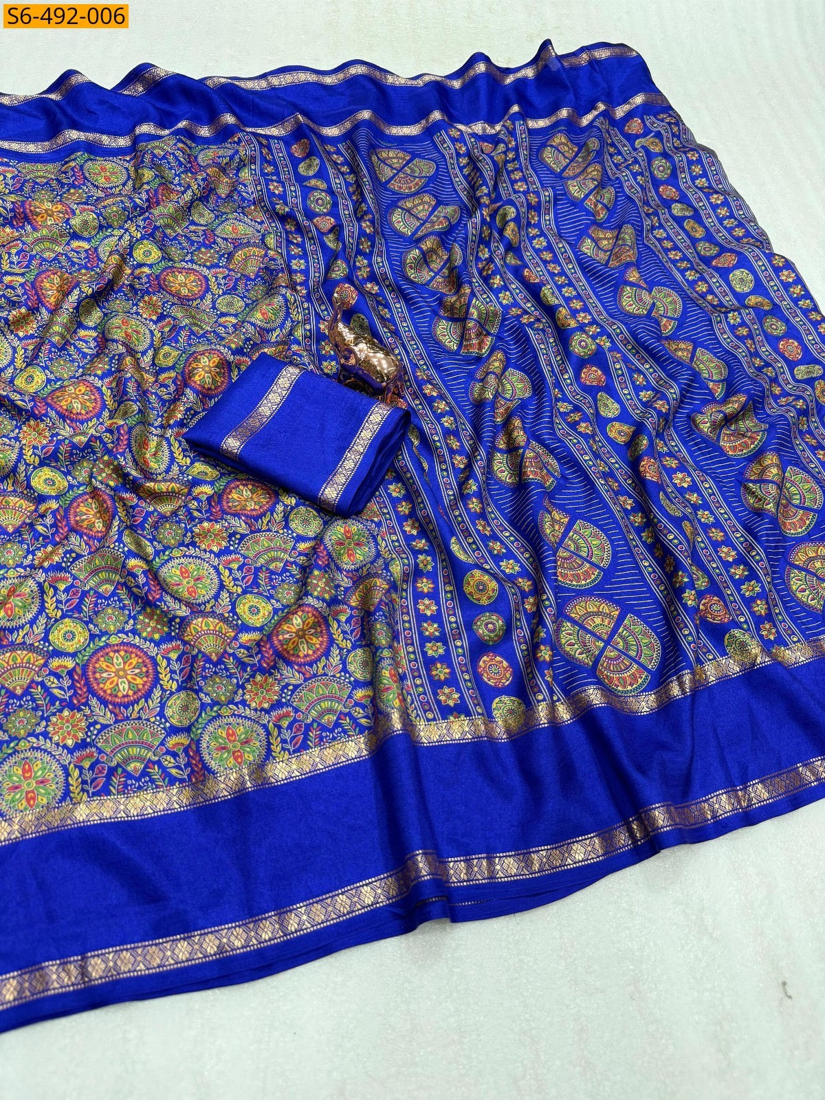 Blue Fancy soft Tusser printed saree