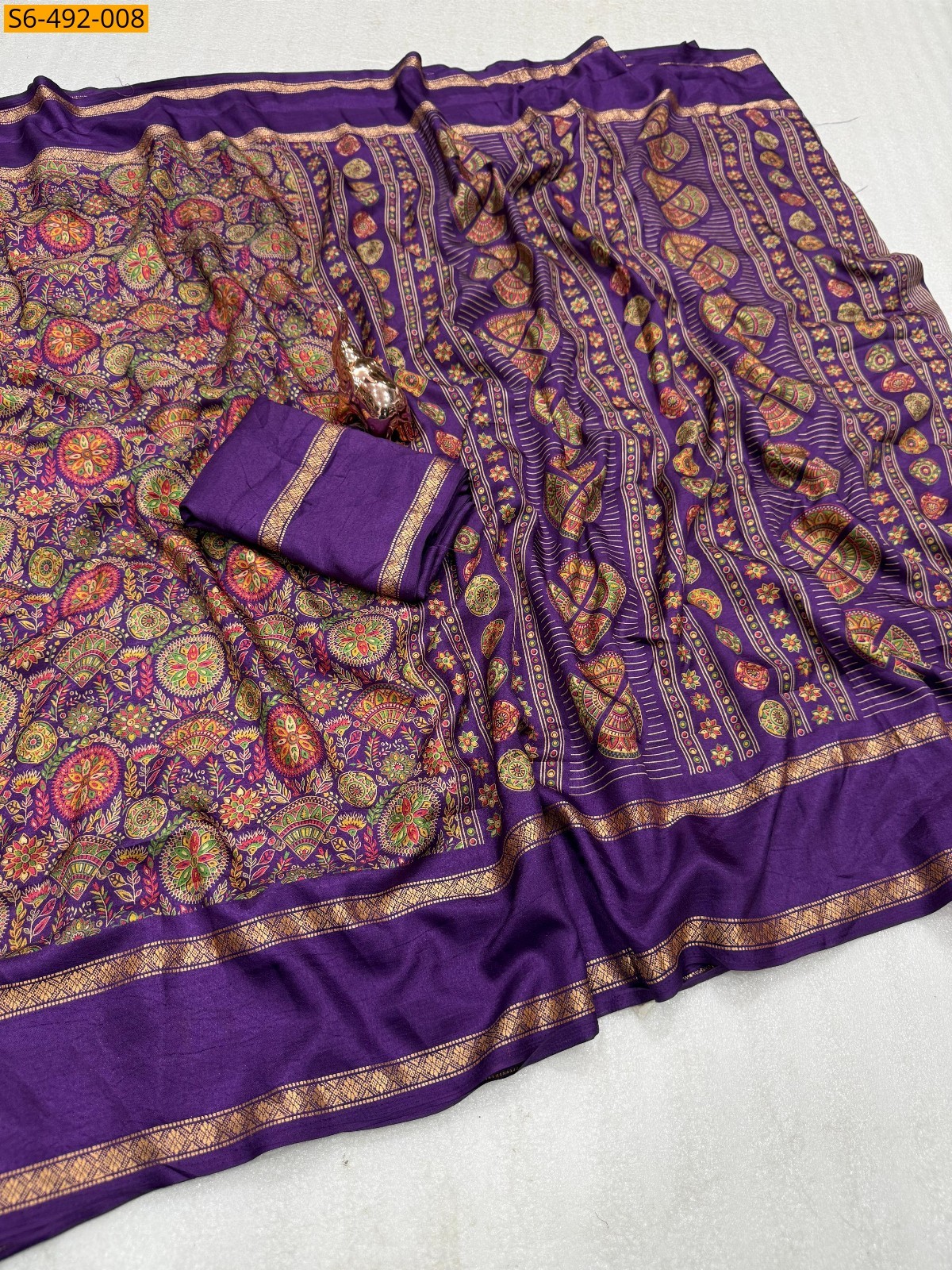 Purple Fancy soft Tusser printed saree