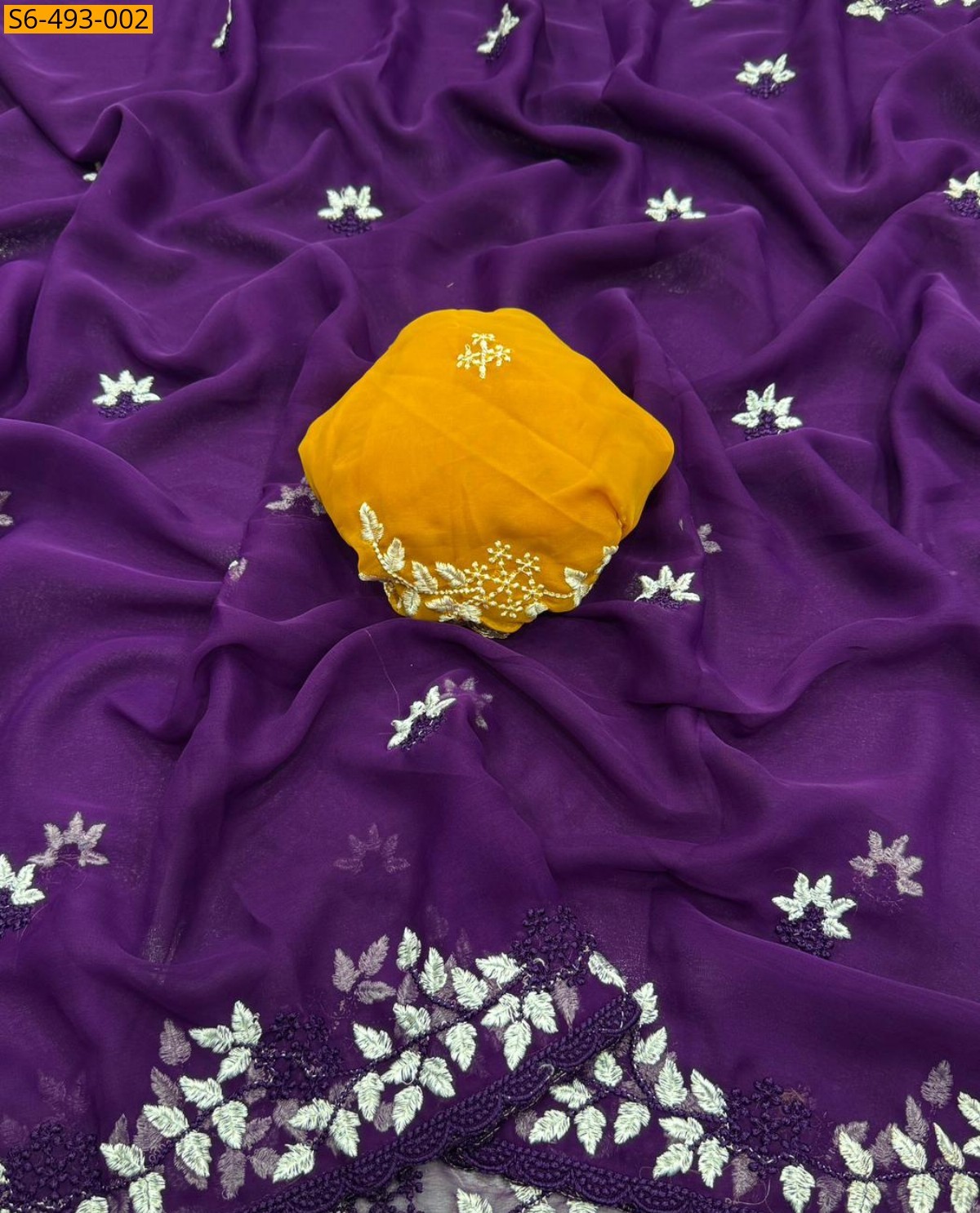 Violet Fancy Chiffon embroidery saree