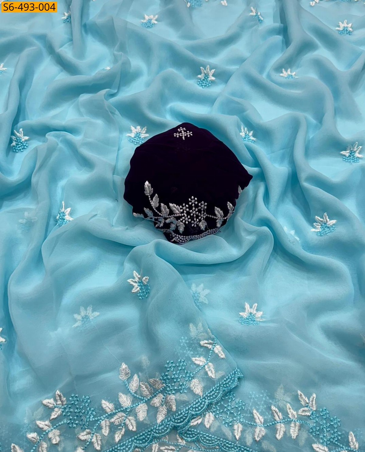 Blue Fancy Chiffon embroidery saree