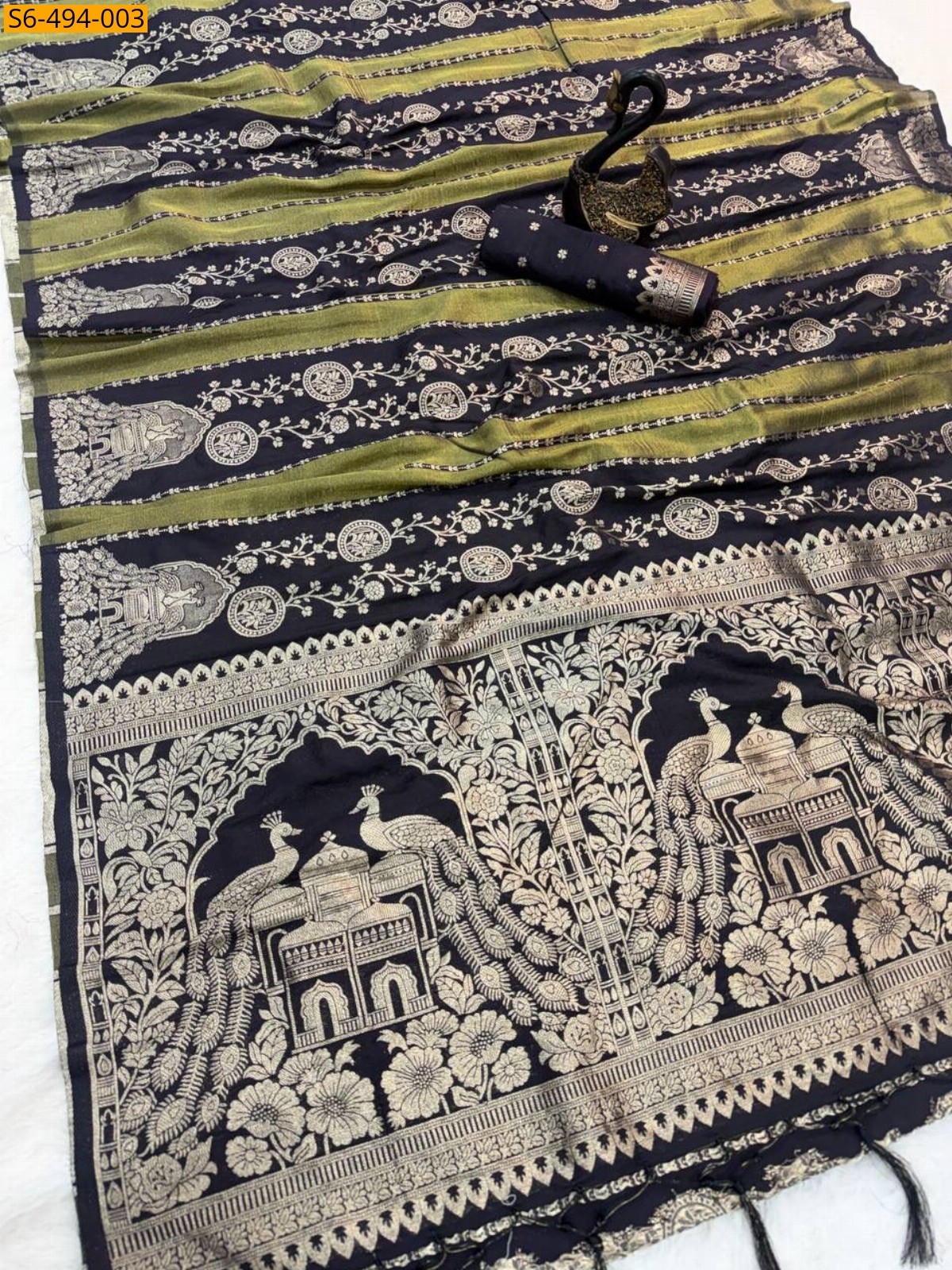 Black Chinya Tissue Georgette Silk Saree