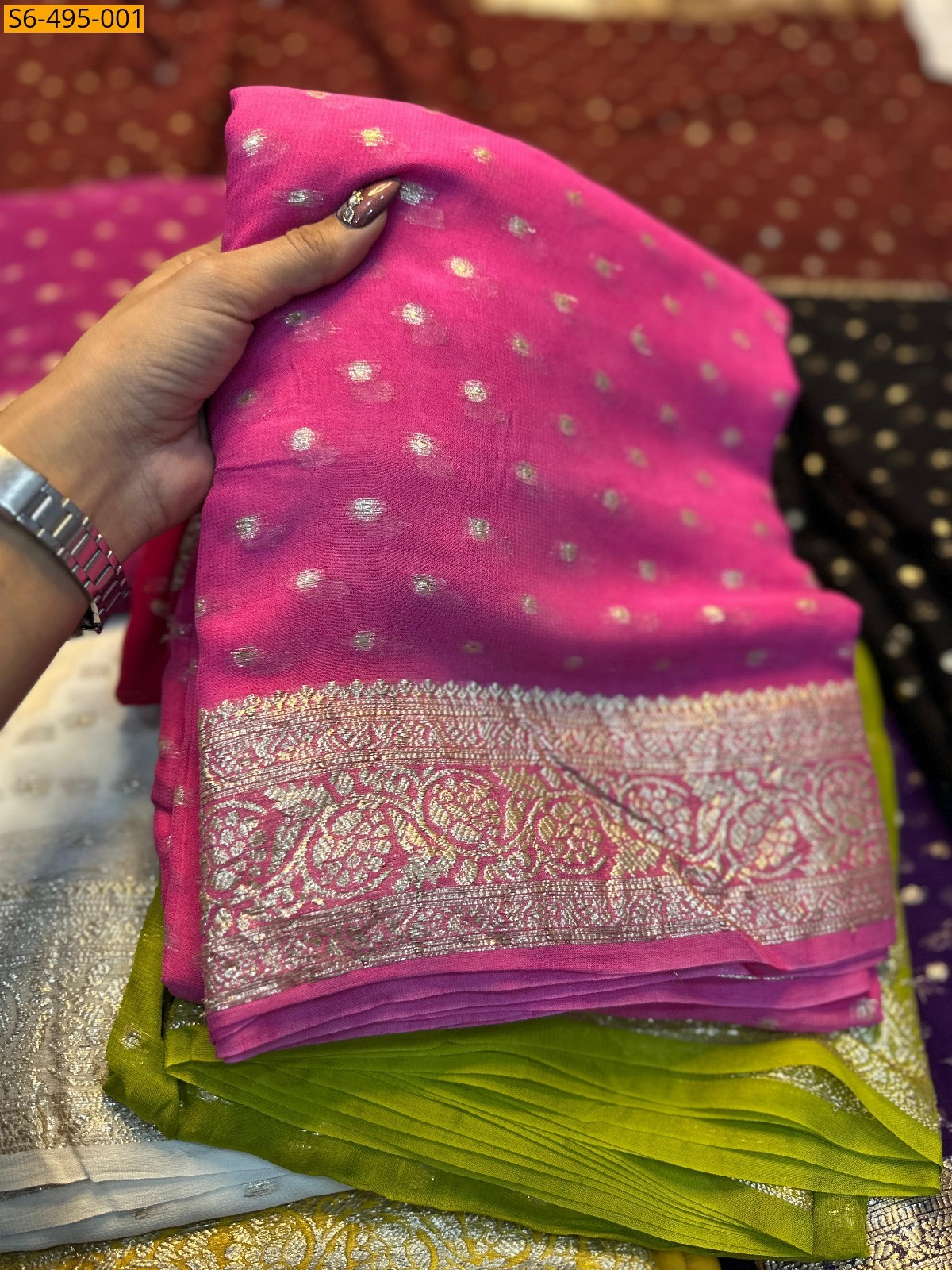 Pink  Viscose Georgette Saree