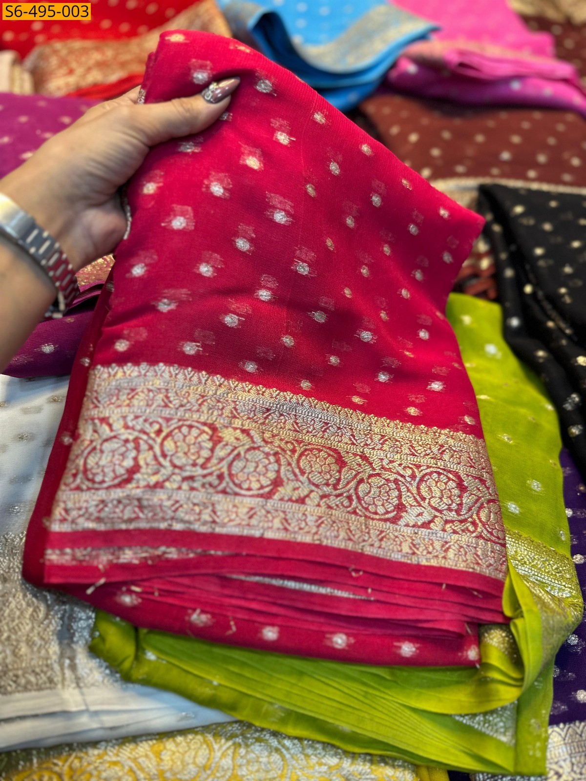 Red  Viscose Georgette Saree