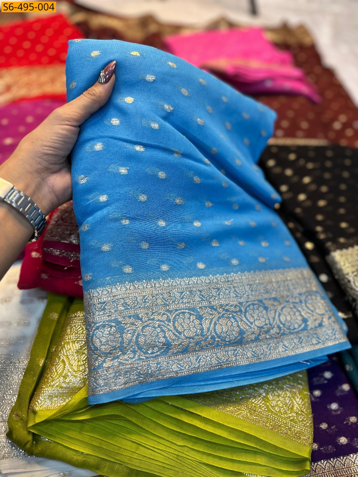 Sky Blue  Viscose Georgette Saree