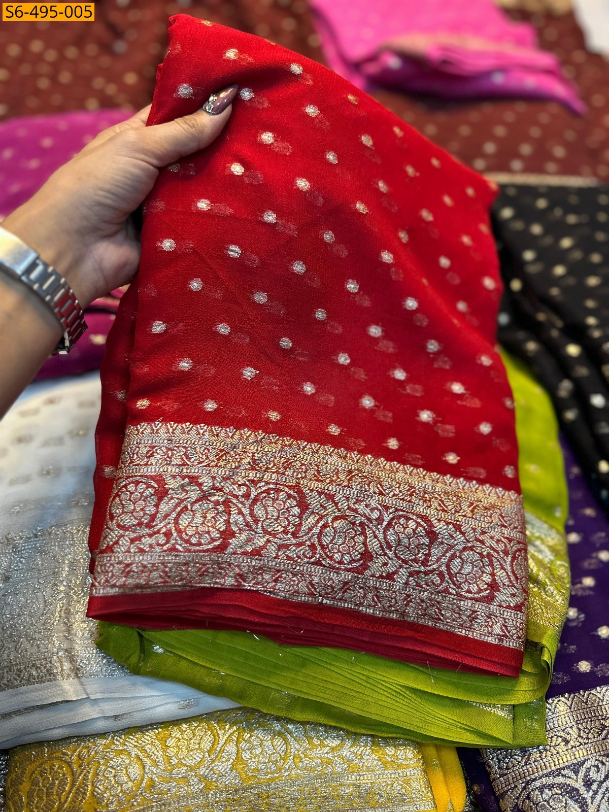 Red  Viscose Georgette Saree