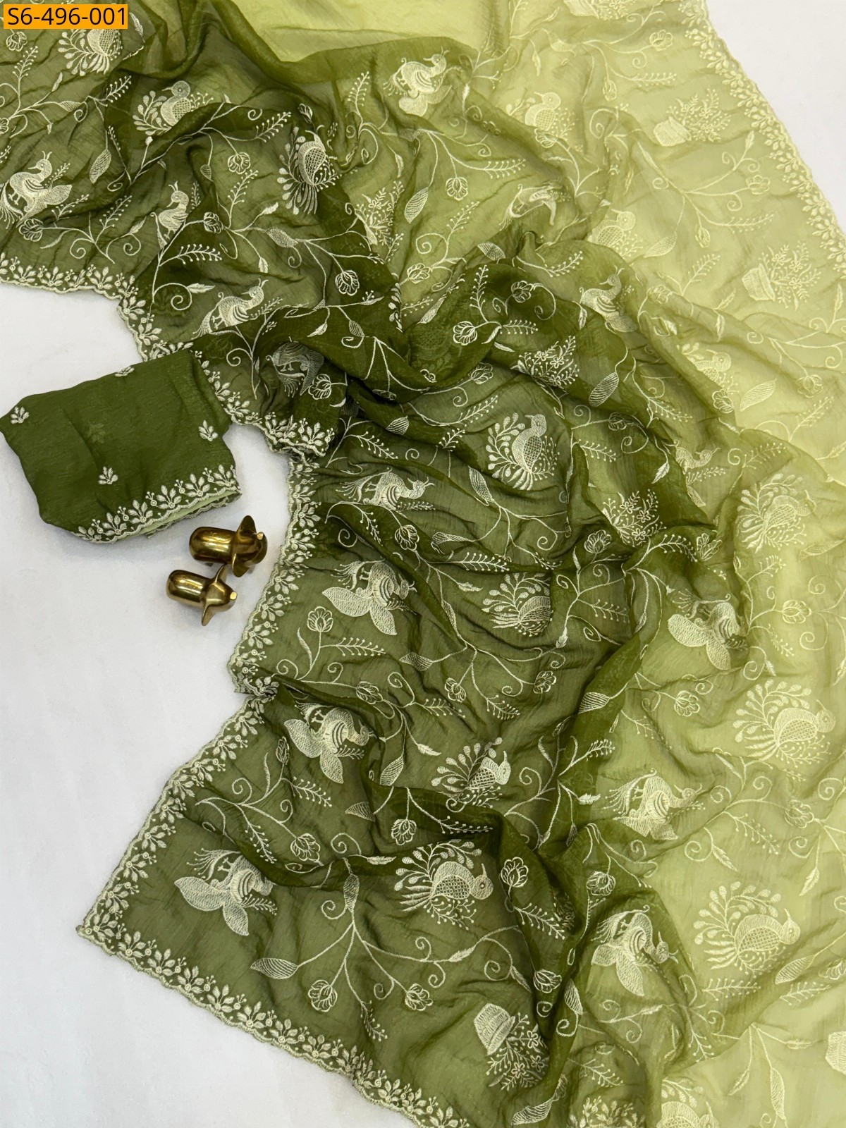 Green Fancy crunchy silk saree