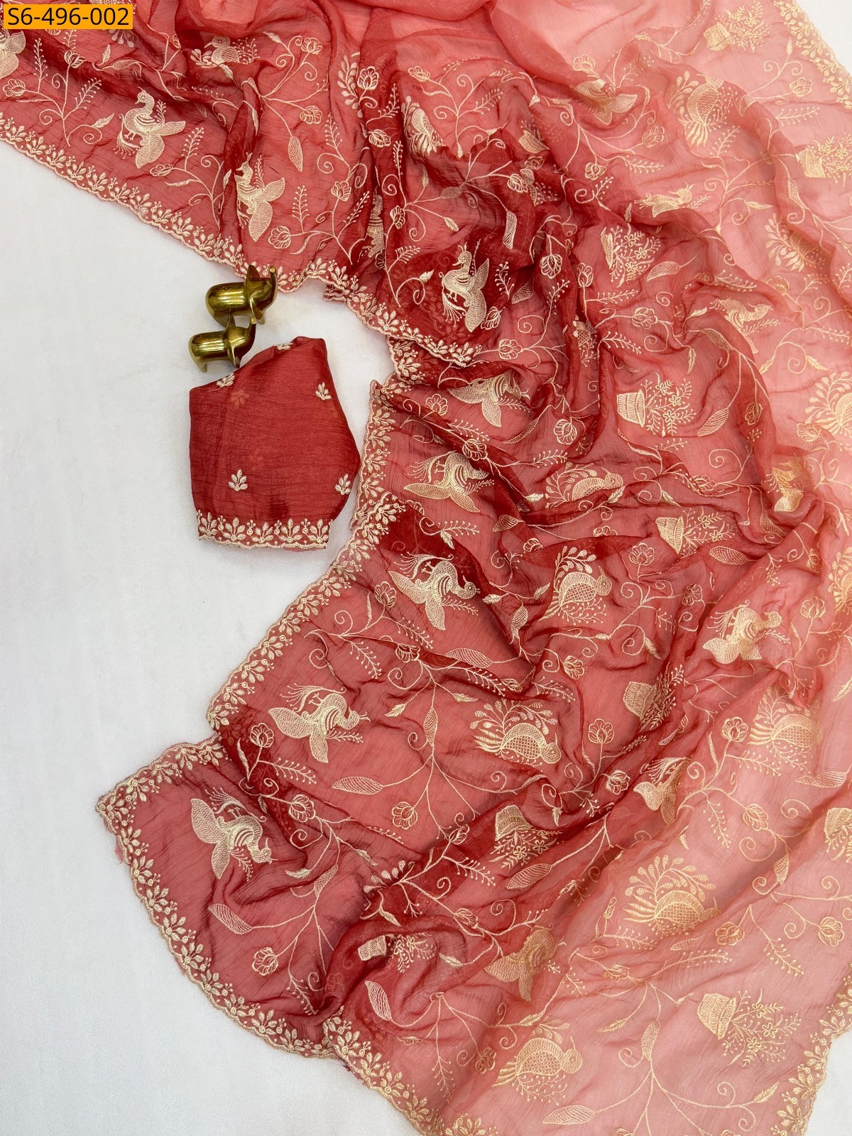 Peach Fancy crunchy silk saree