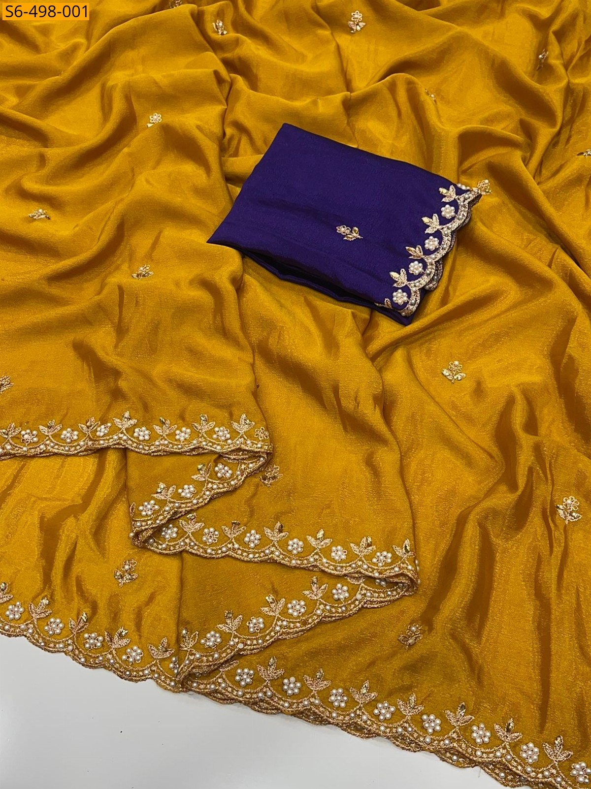 Yellow  Fancy chinon saree