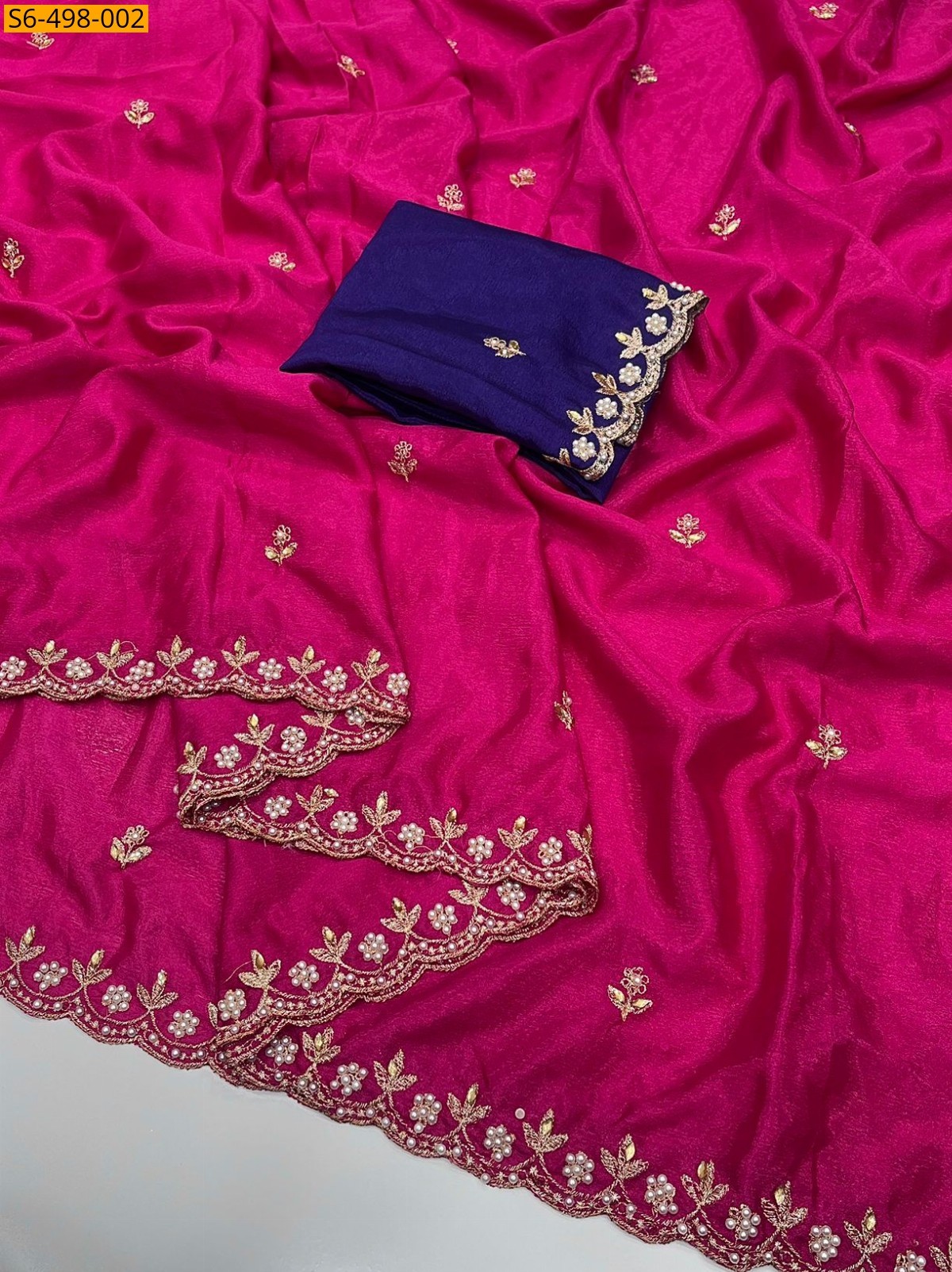 Pink  Fancy chinon saree
