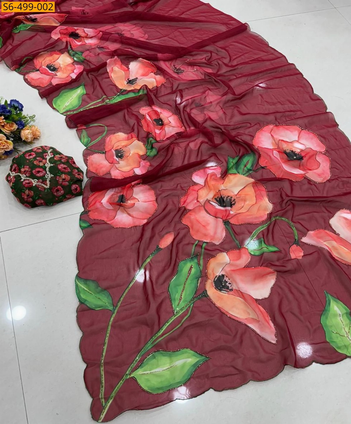 Maroon Fancy Soft  smooth Chiffon Saree