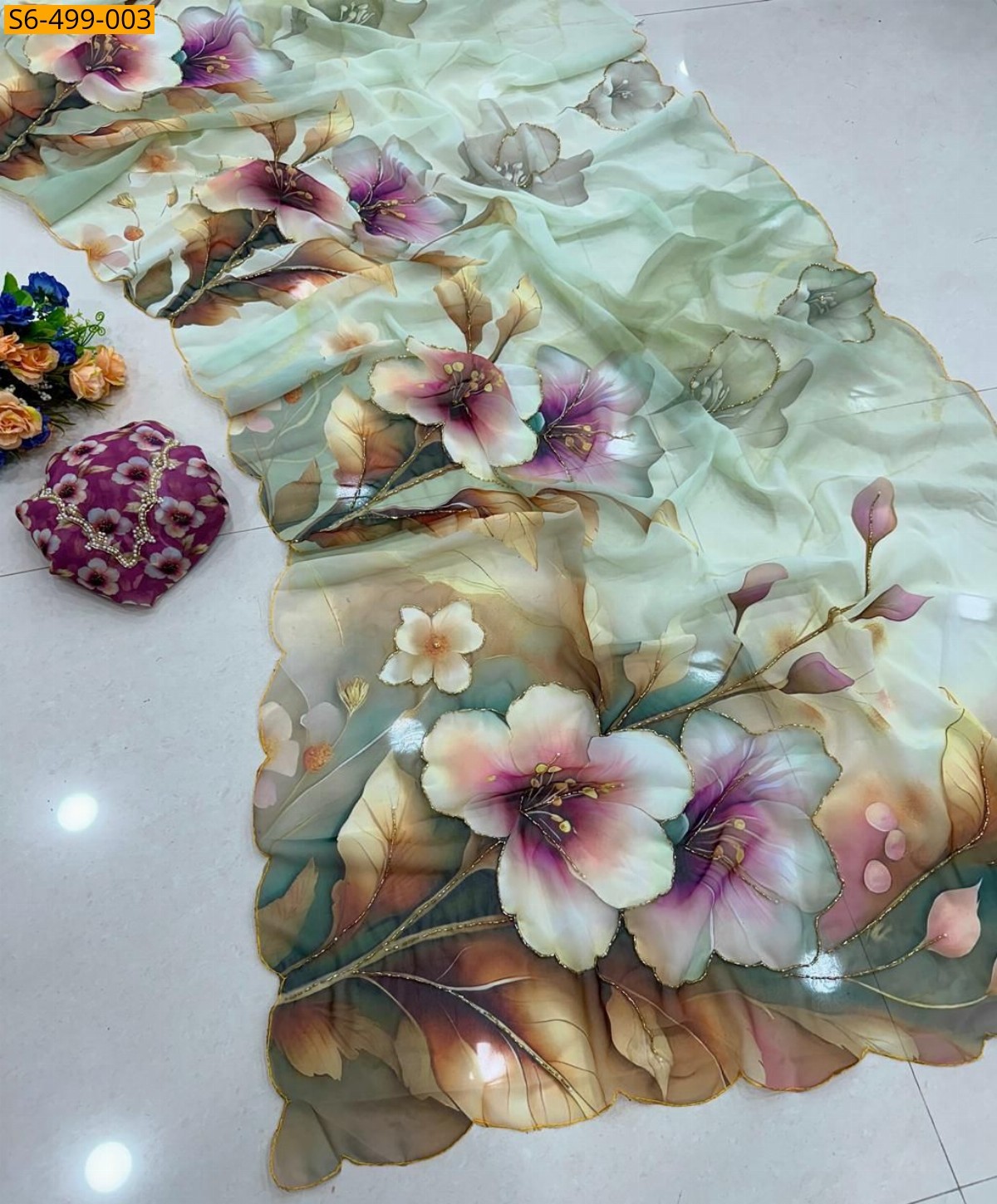 Green Fancy Soft  smooth Chiffon Saree