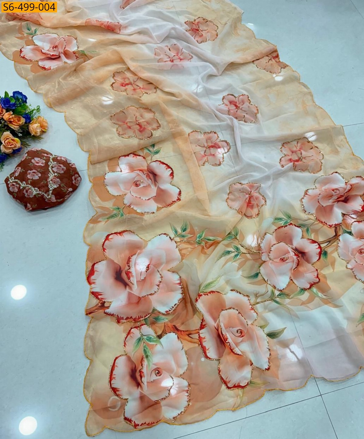 Orange Fancy Soft  smooth Chiffon Saree